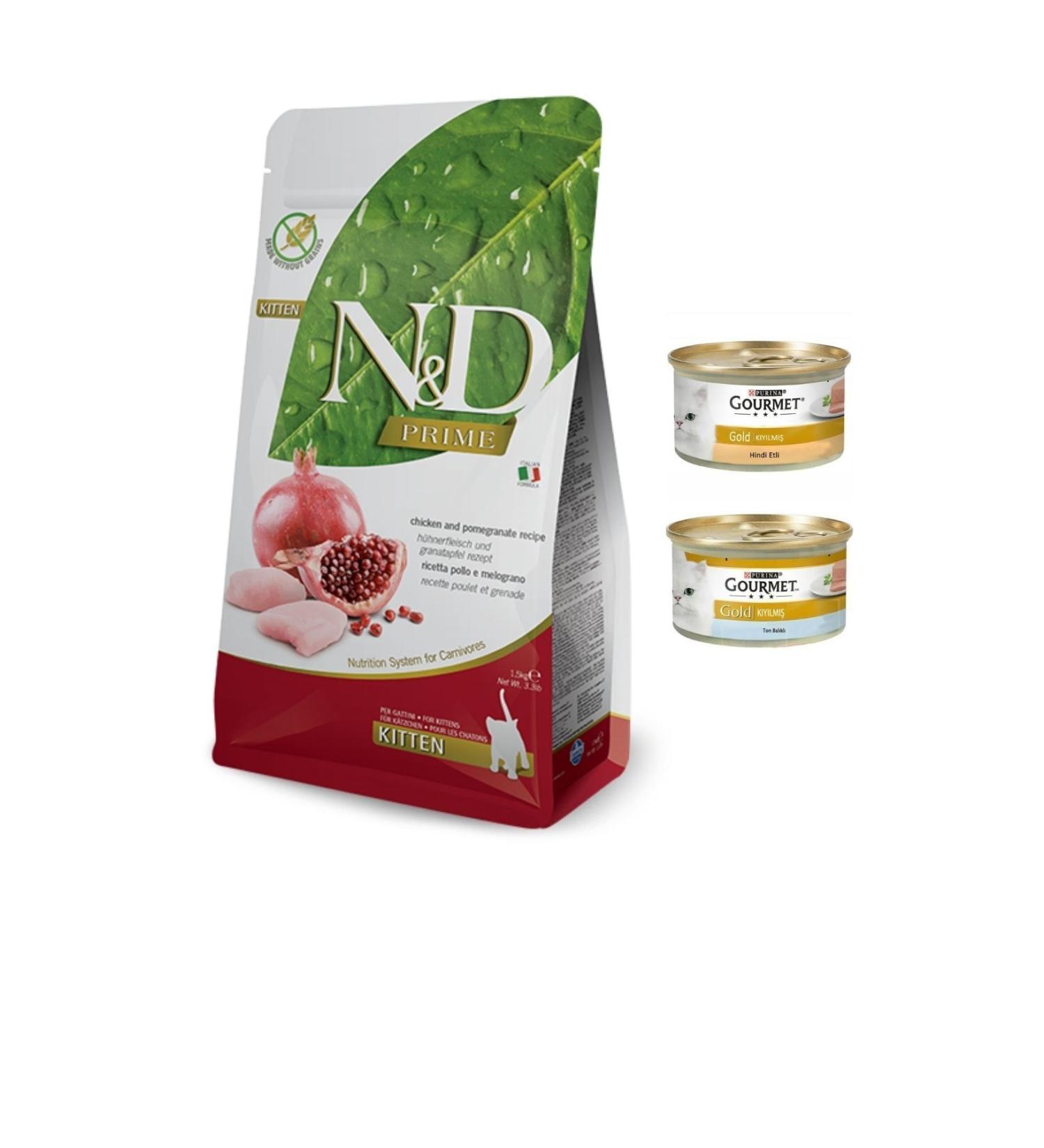 N & D Nd Kitten 5 Kg. + 2 Mixed Gourmet Chopped Cat Canned Food 85 Gr.