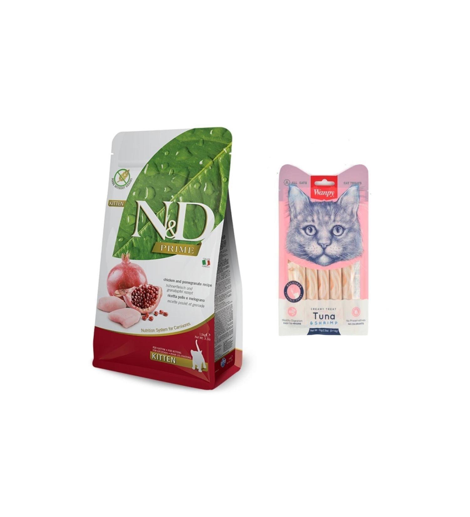 N & D Kitten 5 Kg + Wanpy Tuna - Salmon Liquid Cat Treat 5x14 Gr