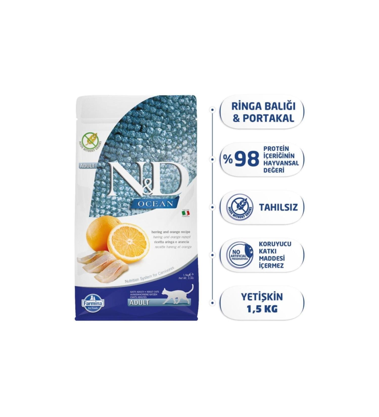 N & D Ocean Herring Orange Adult Cat Food 1.5 Kg