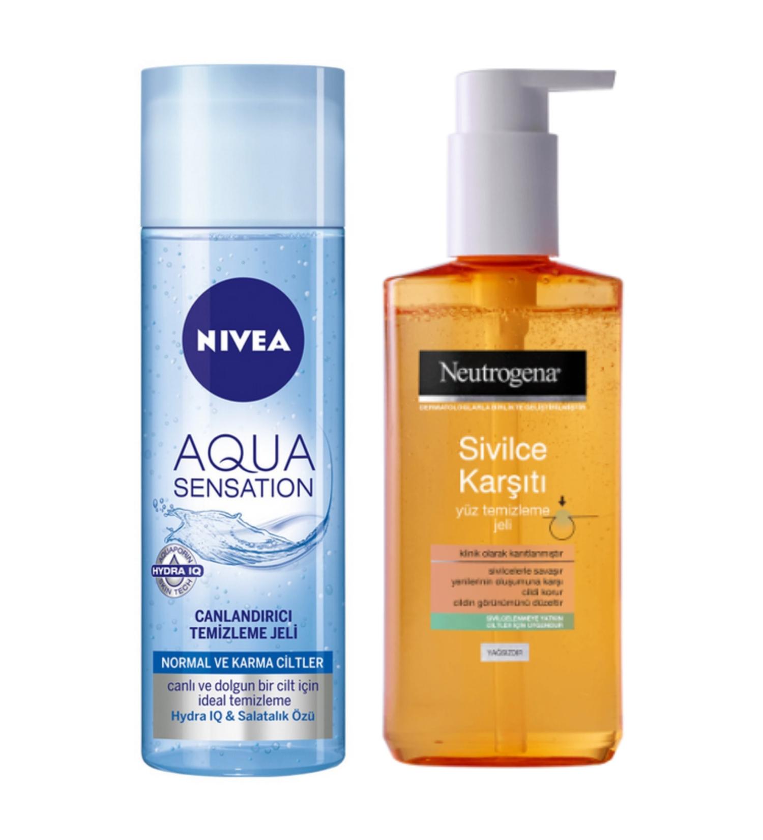 NIVEA Aqua Refreshing Cleansing Gel 200ml and Neutrogena Anti-Acne Facial Cleansing Gel 200ml