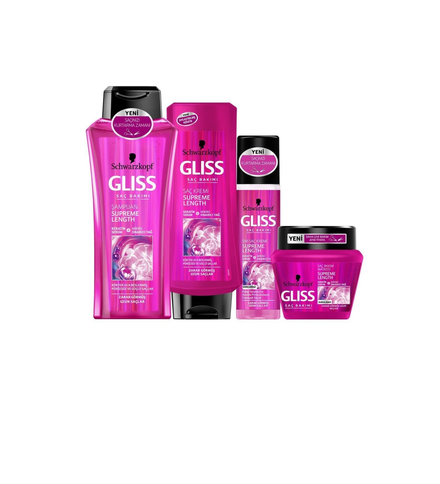 Gliss supreme length 360ml shampoo + 360ml conditioner + 300ml mask + 200ml liquid conditioner