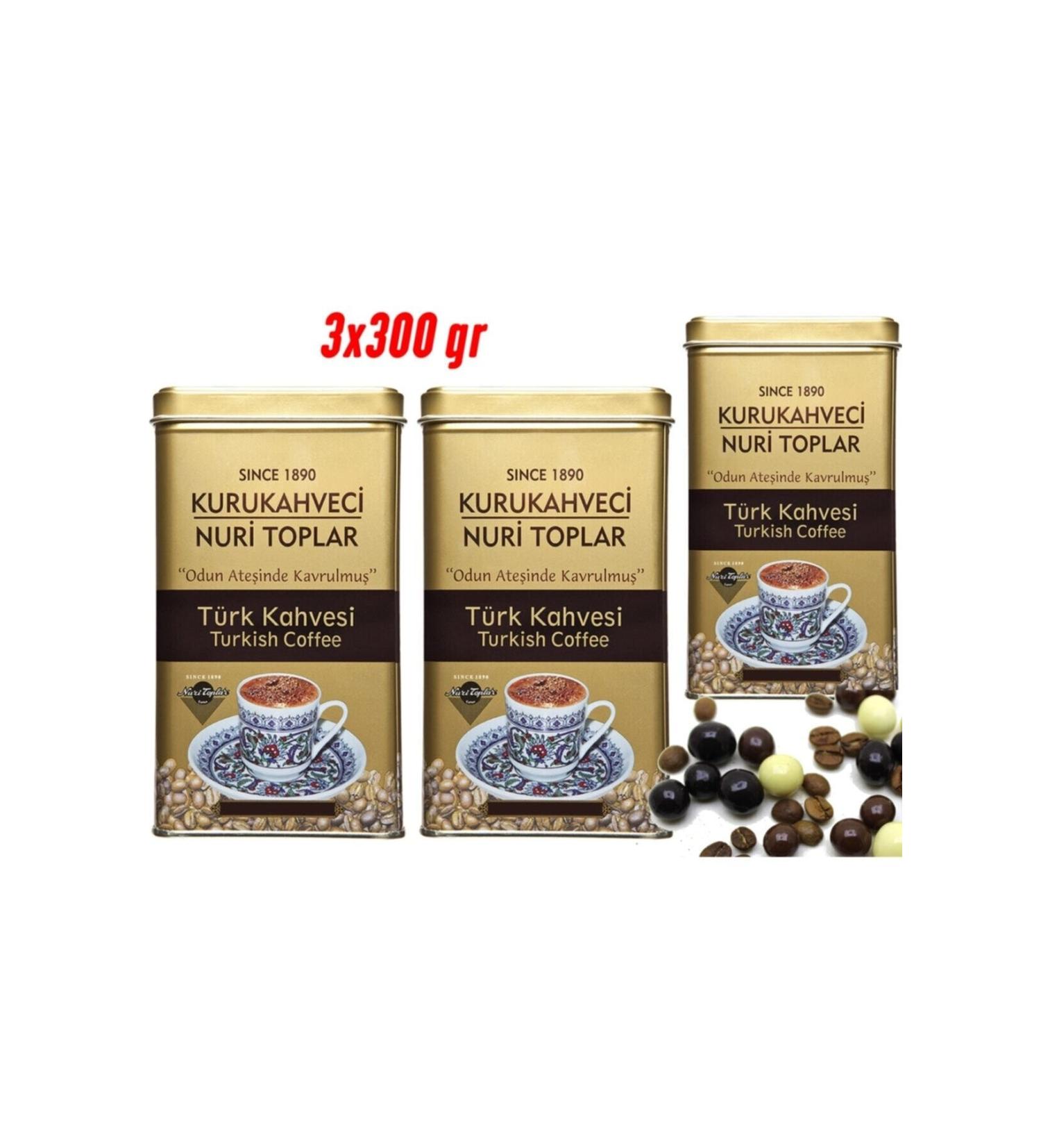 Nuri Toplar 3x300 gr Traditional Turkish Coffee in Tin Box 900 grams