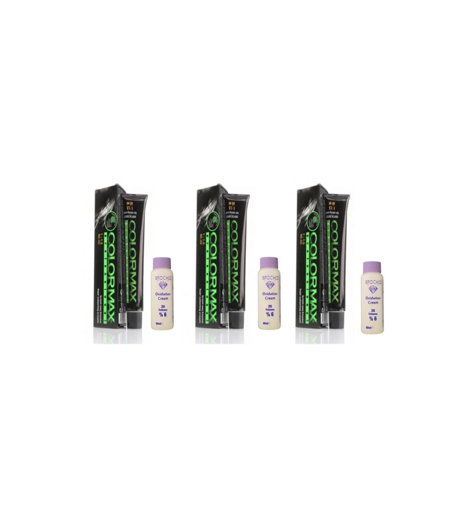 Colormax Hair Dye 7.35 Blonde Dore Akaju & Broches 20 Volume 6% Oxidant 60ml 3-pack