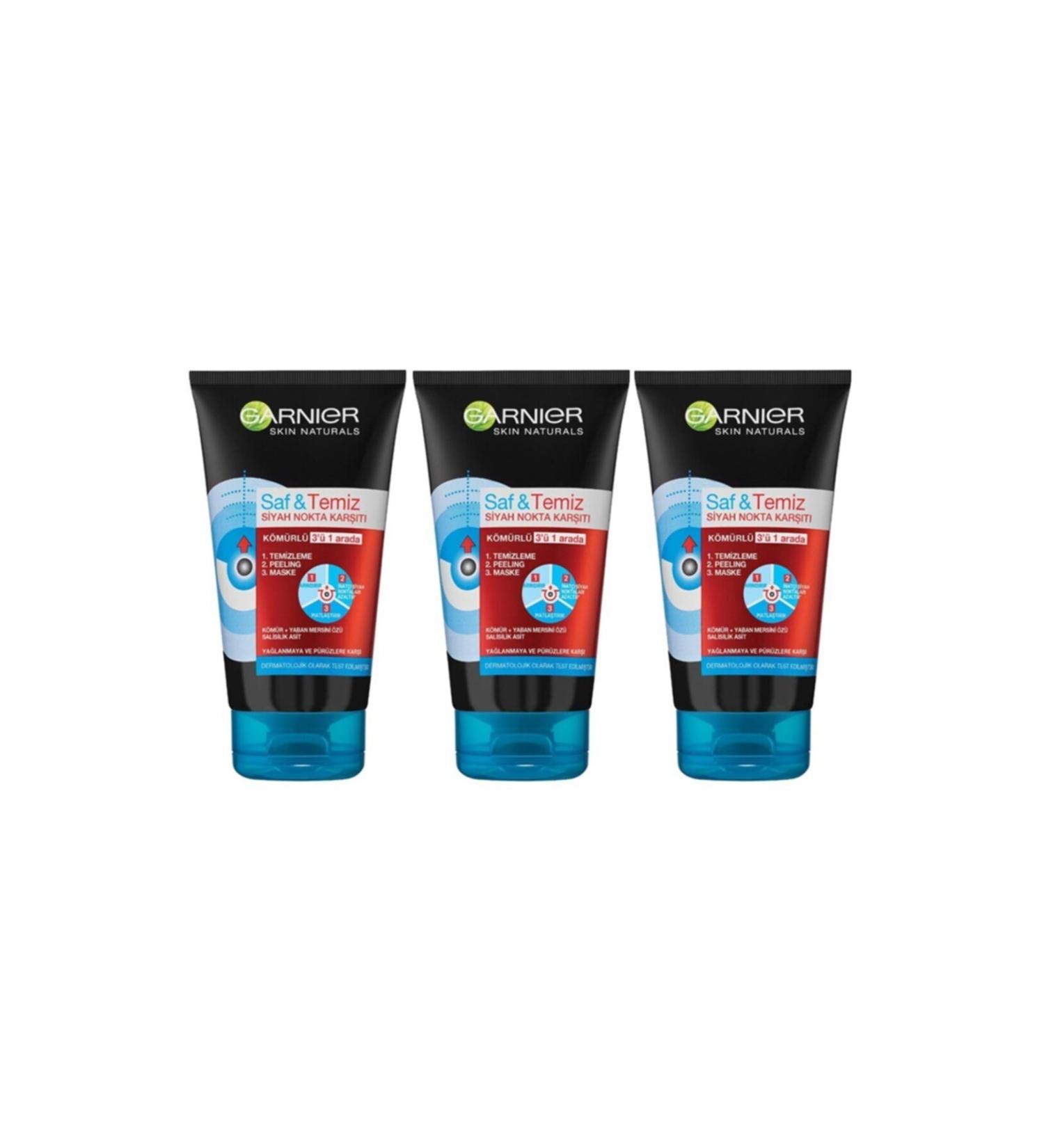 Garnier Pure & Clean Anti-Blackhead Charcoal 3 in 1 50 ml X 3 Pieces (TRAVEL SIZE)