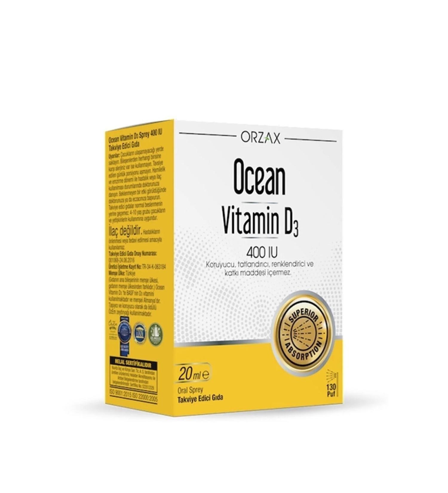 Ocean Orzax Vitamin D3 400 Iu 20 Ml Spray
