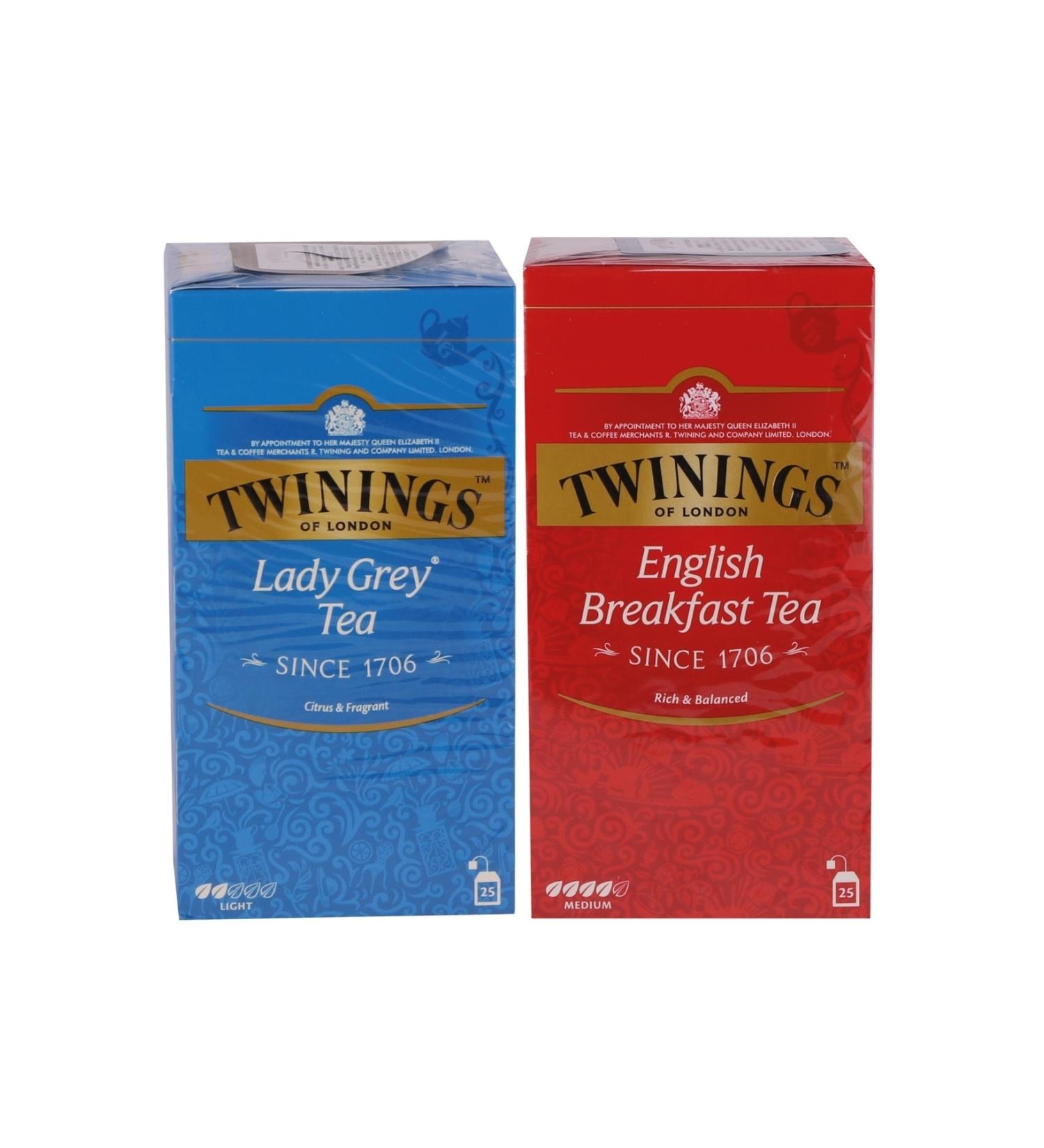 Twinings Lady Grey & English Breakfast Tea 25 Tea Bags Pack of 2