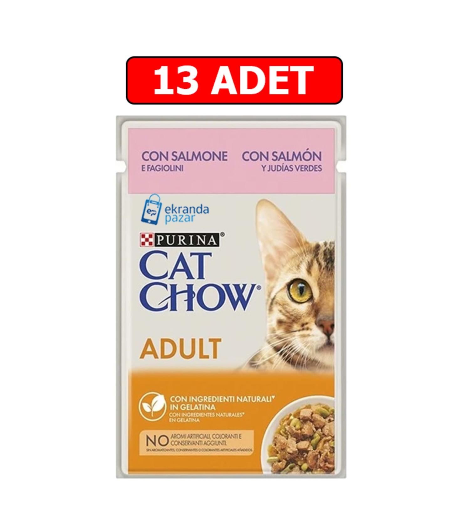 Cat Chow Adult Salmon and Green Bean Cat Wet Food 85 gr 13 Pieces Cat Wet Food Pouch