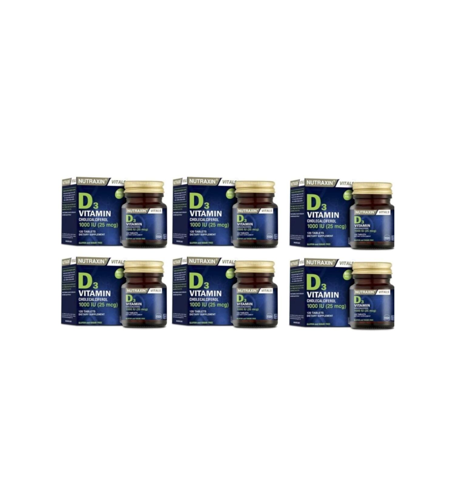 Nutraxin D3 Vitamin 1000iu 120 Tablets-D Vitamin Supplement*6 Pieces