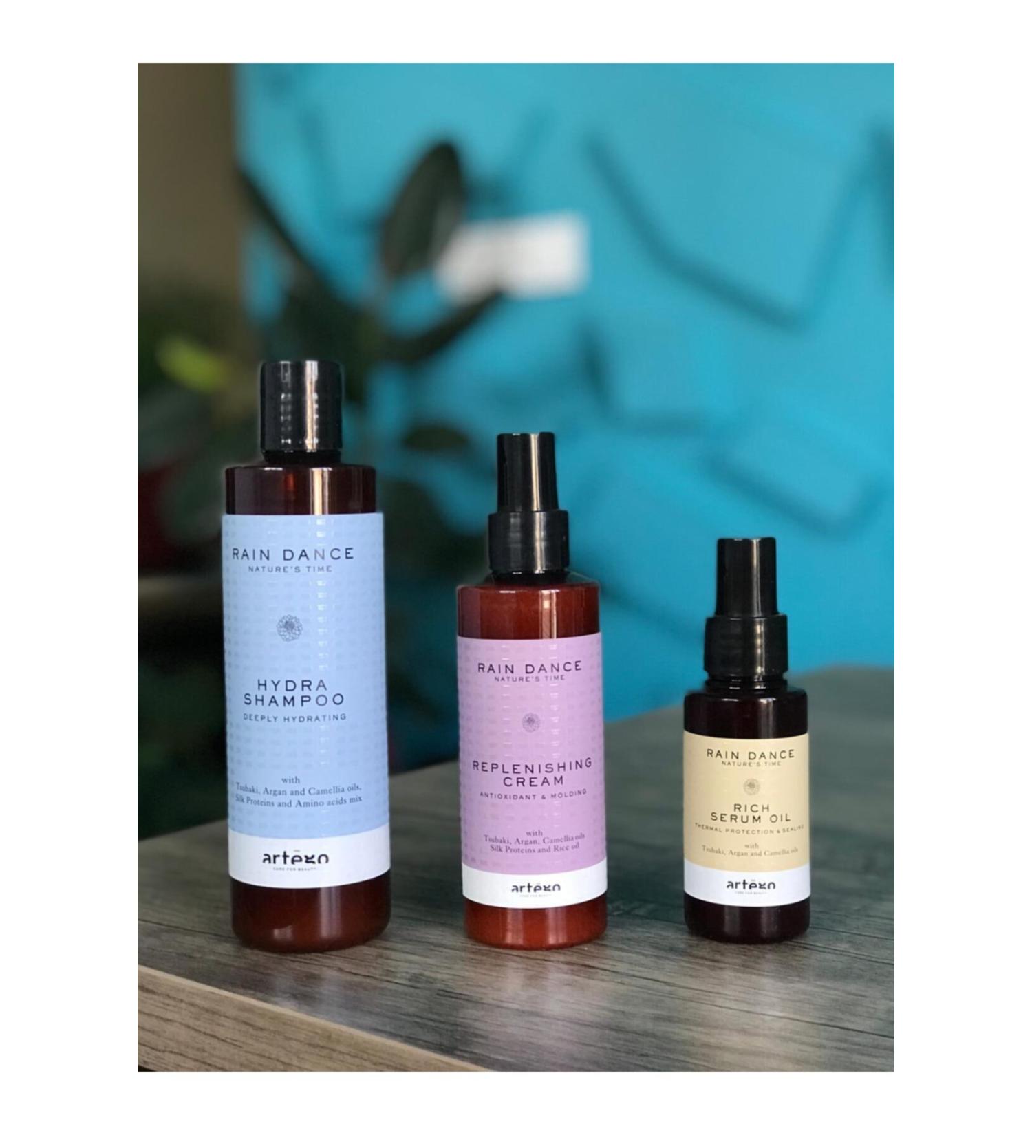 Artego Rain Dance Hydra Shampoo Replenishing Cream Rich Serum Oil Moisture Protection Care Set