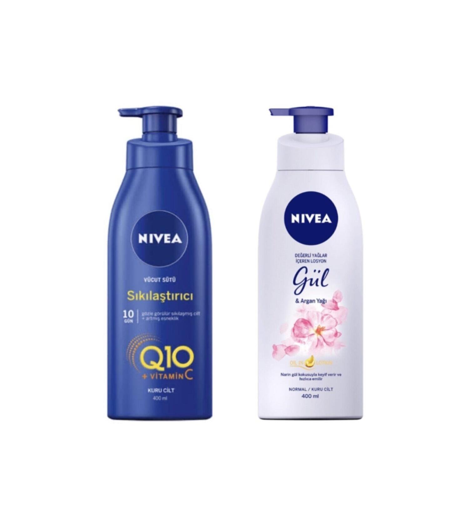 NIVEA Nourishing Firming Body Milk 400 Ml + Rose Argan Oil Body Lotion 400 Ml