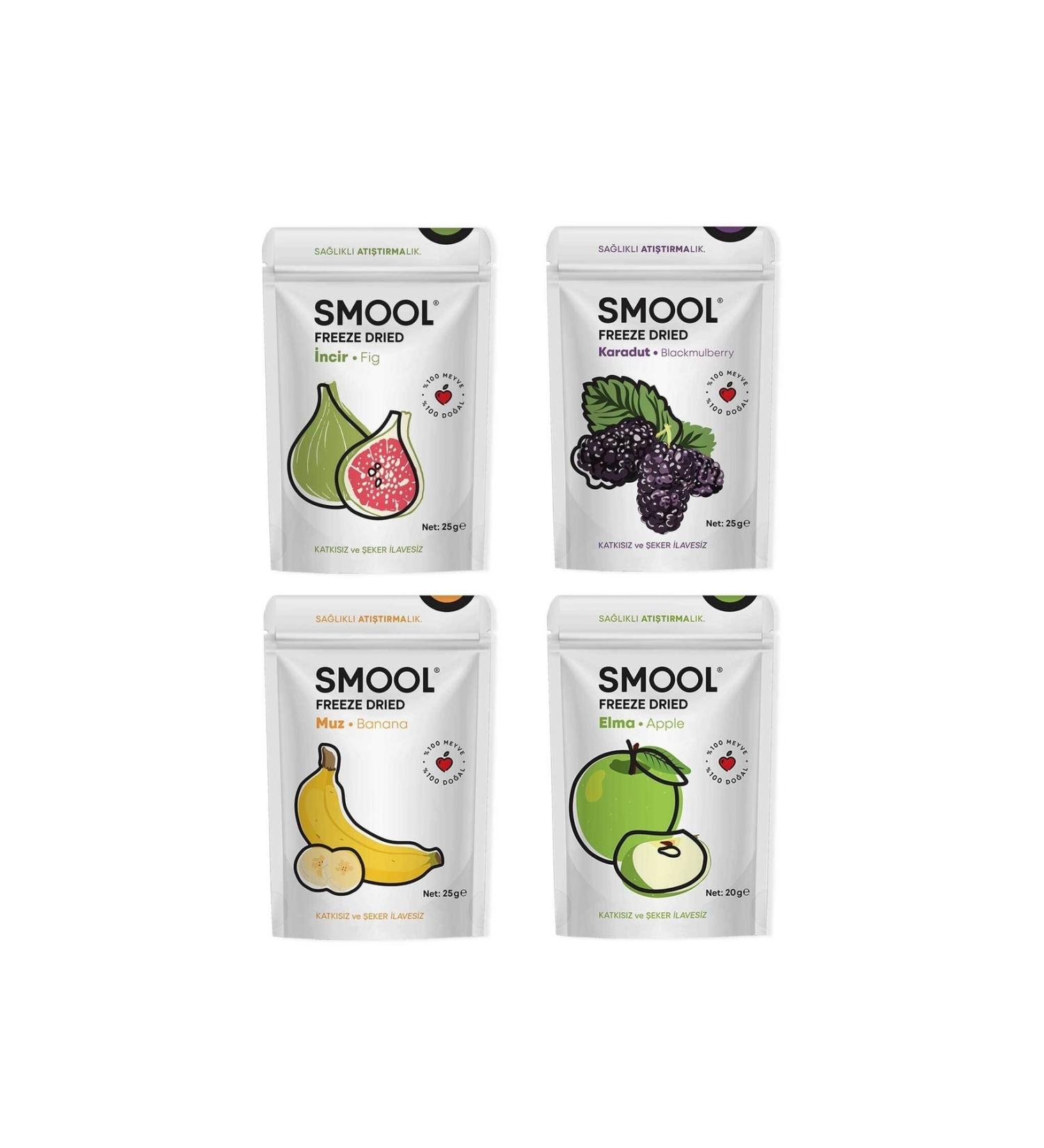 SMOOL Freeze Dried 4-Piece Set Green Fig-Black Mulberry-Banana-Apple Freeze Dried - Freeze Dry Mix Pack Of 4 - Buy Online on GoSupps.com