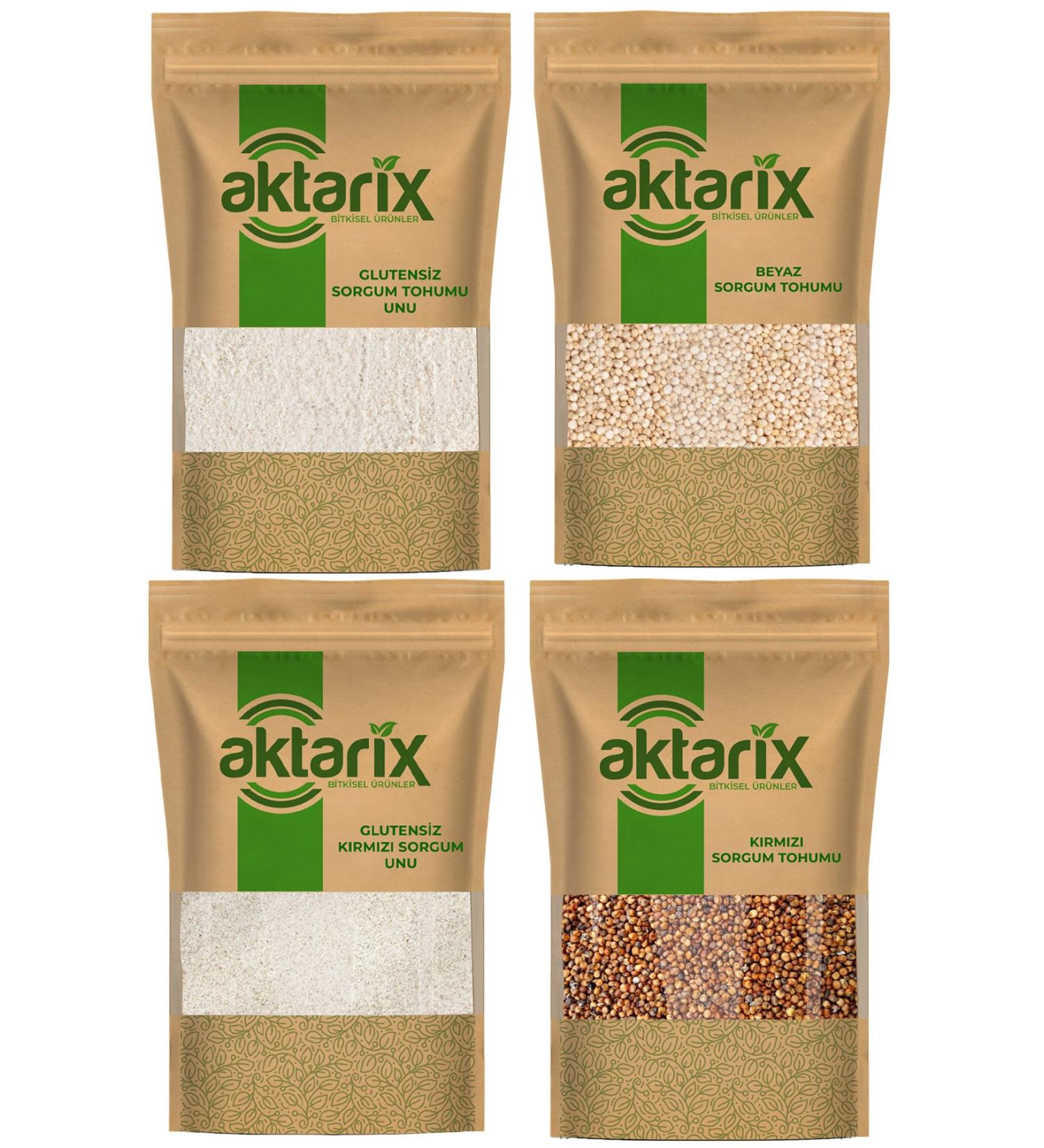 Aktarix 4-Pack 1 Kg Gram Gluten-Free Sorghum Package White Sorghum Grain And Flour + Red Grain And Flour Total 4 Kg