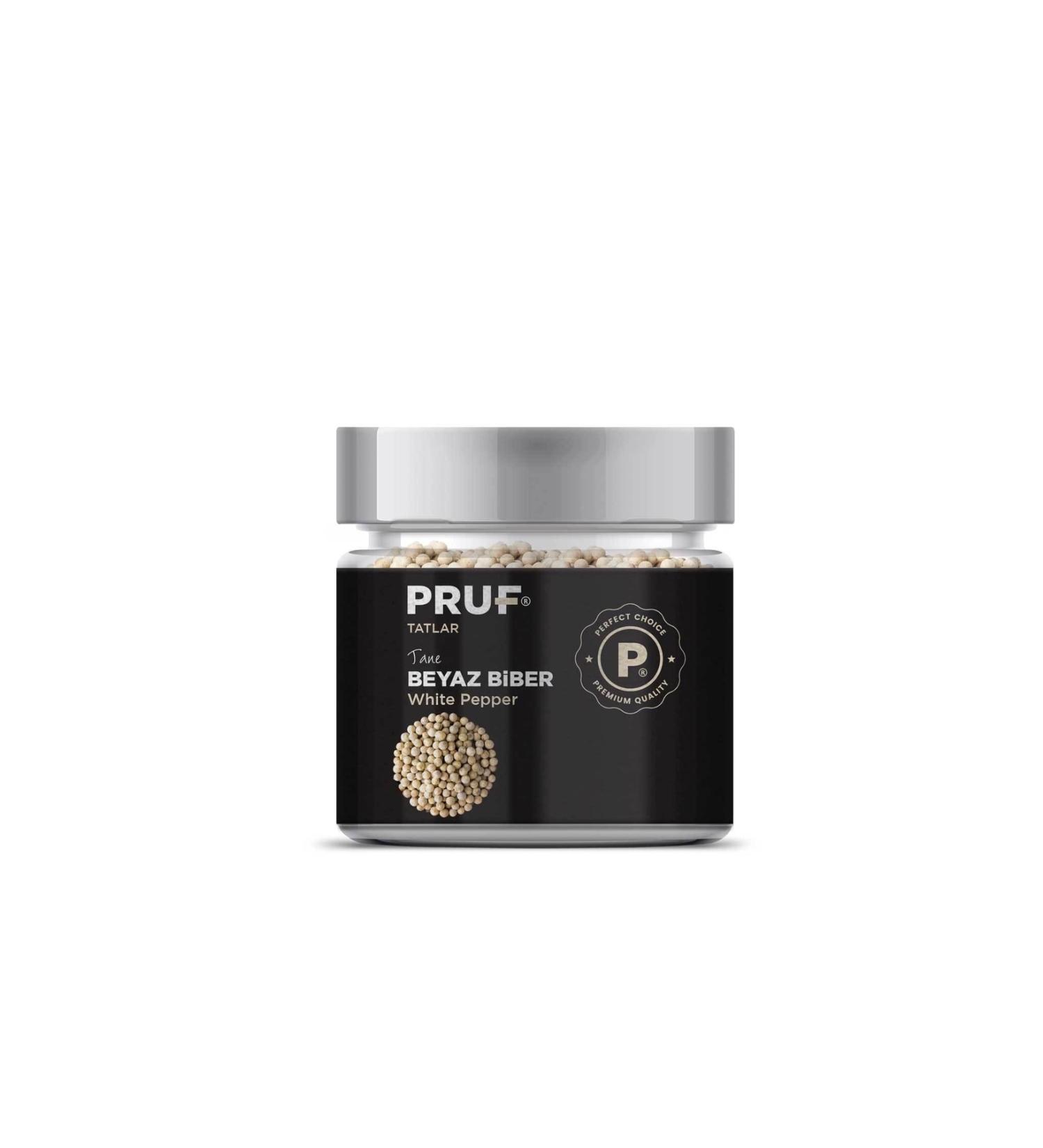 PRUF White Pepper Grain 120 Gr. Glass Jar