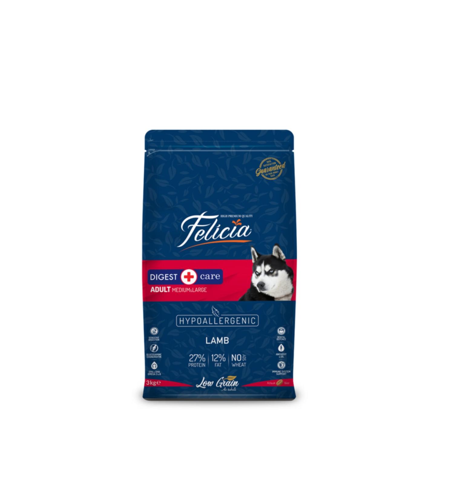 Felicia Low Grain Adult Lamb M/large Breed Hypoallergenic Dog Food 3 kg