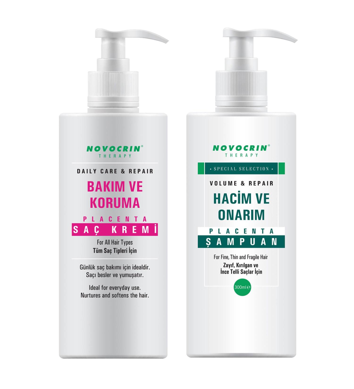 Novocrin Placenta Thin Weak Hair Shampoo & Intensive Hair Care Conditioner Set