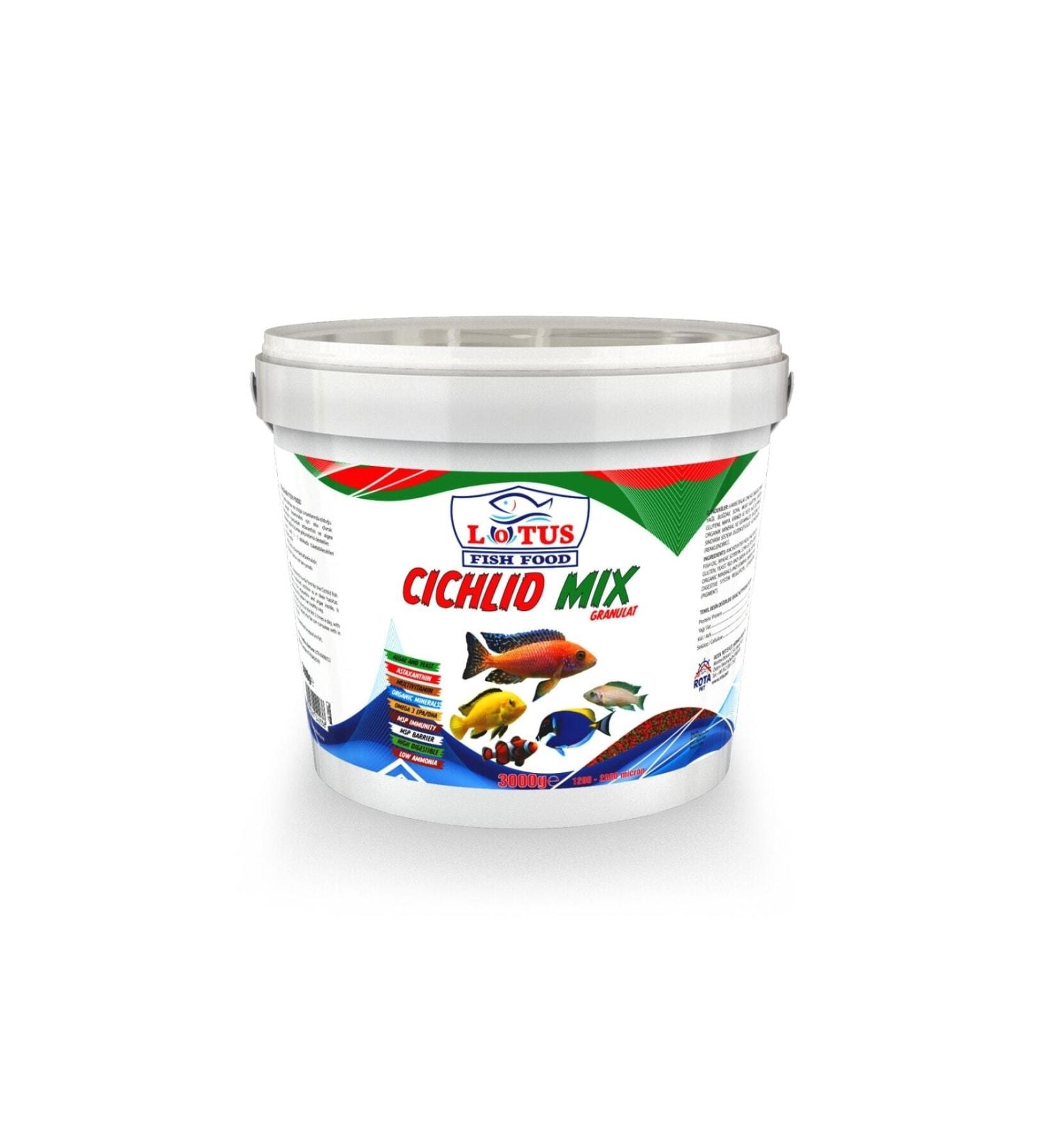 Lotus Cichlid Mix Granule Omega-3 Protein Herbal Mixed 3kg Bucket Malawi Cichlid Fish Food