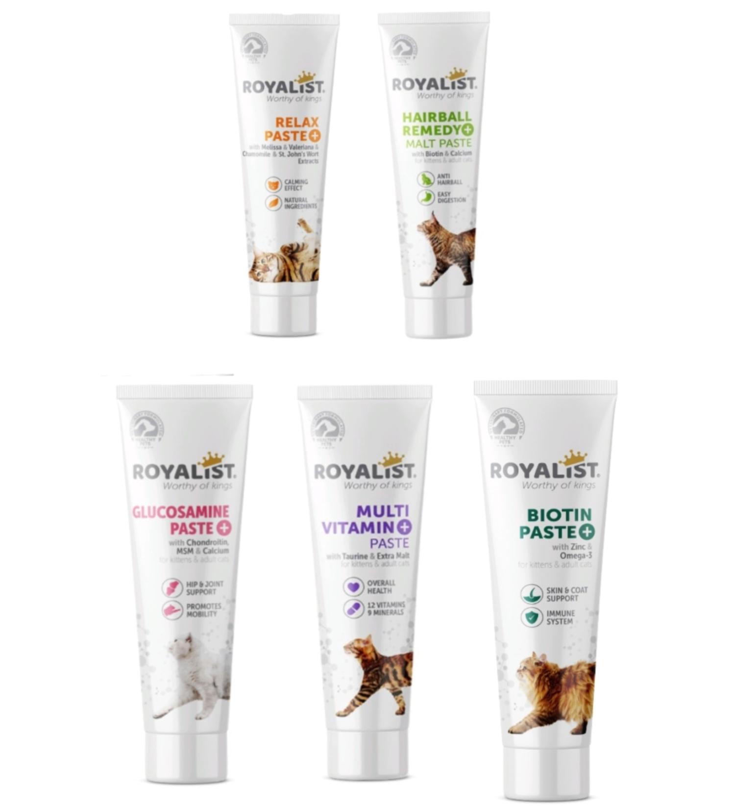 Royalist Multivitamin + Relax Paste + Malt Paste + Biotin Paste + Glucosamine Paste Cat Care Paste Set 5 * 100 Gr