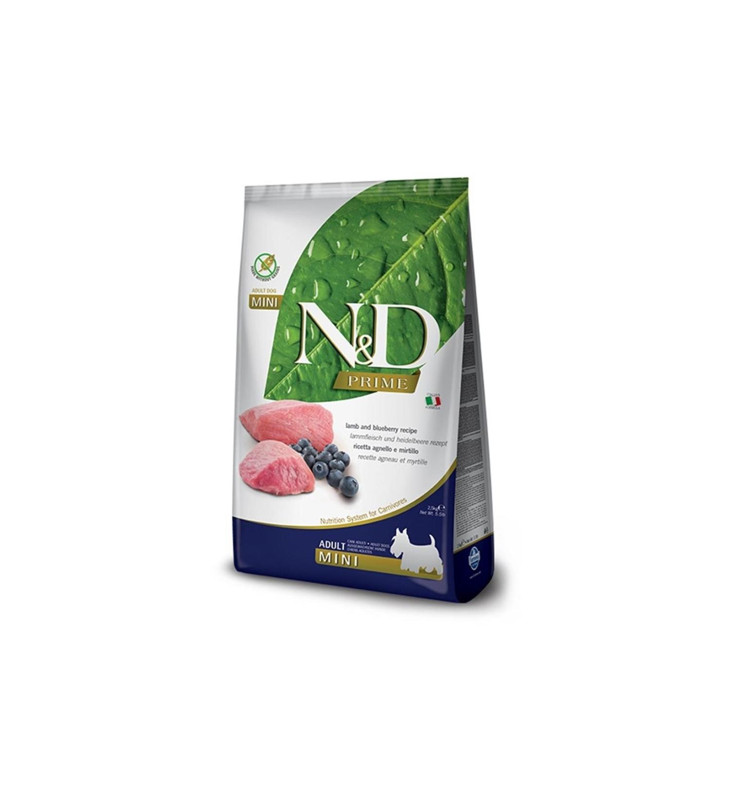N & D Prime Grain Free Mini Adult 2.5kg Lamb and Blueberry Small Breed Dog Food