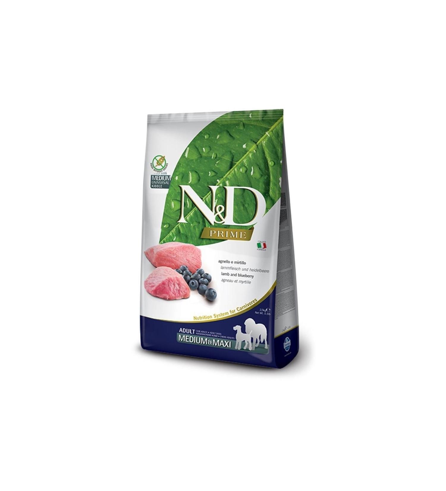N & D Prime Grain Free 12 kg Medium Maxi Adult Dog Lamb Meat and Blueberry Dog Food