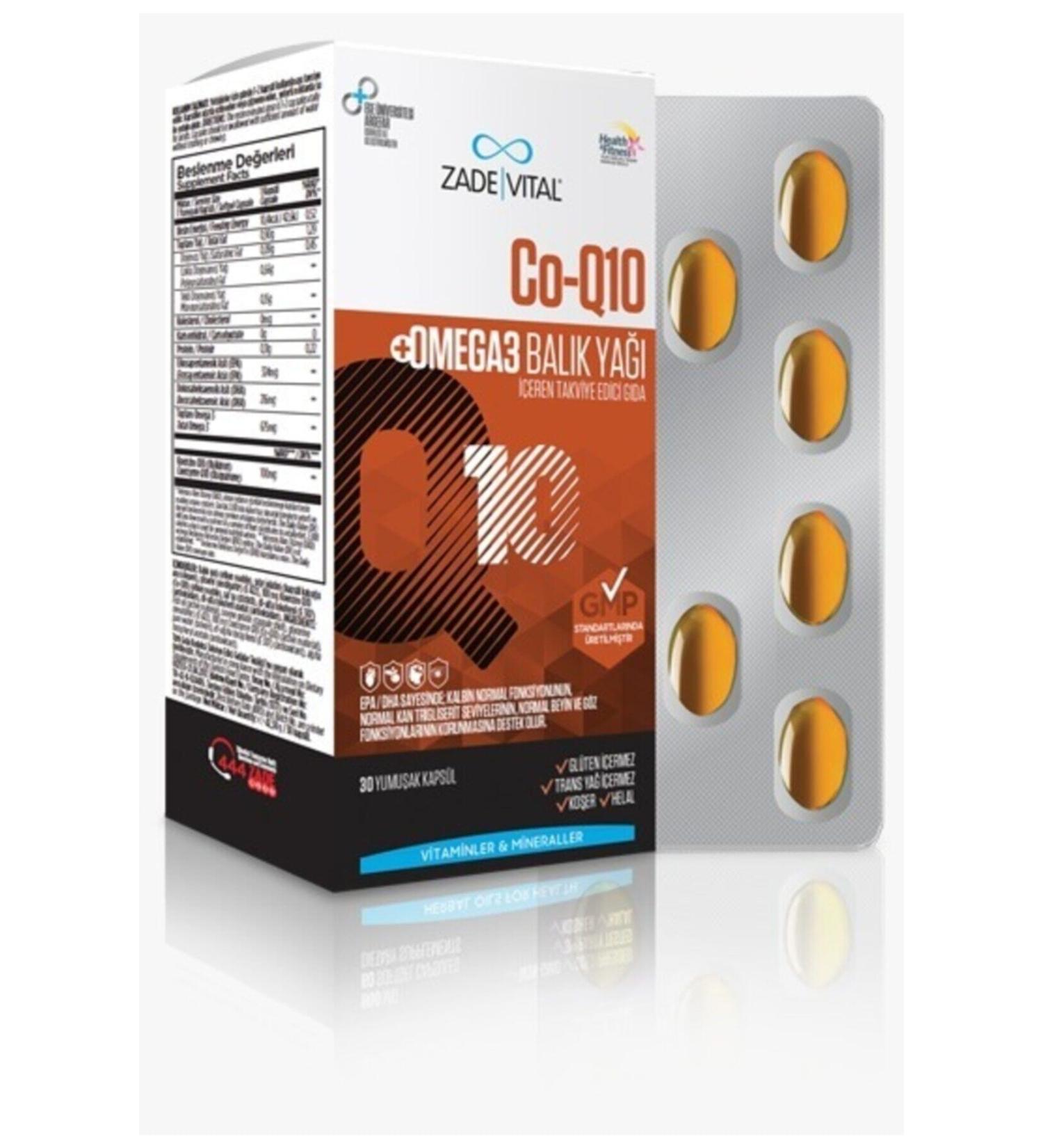 Zade Vital Co-q10 Omega 3 Fish Oil Blister 30 Capsules