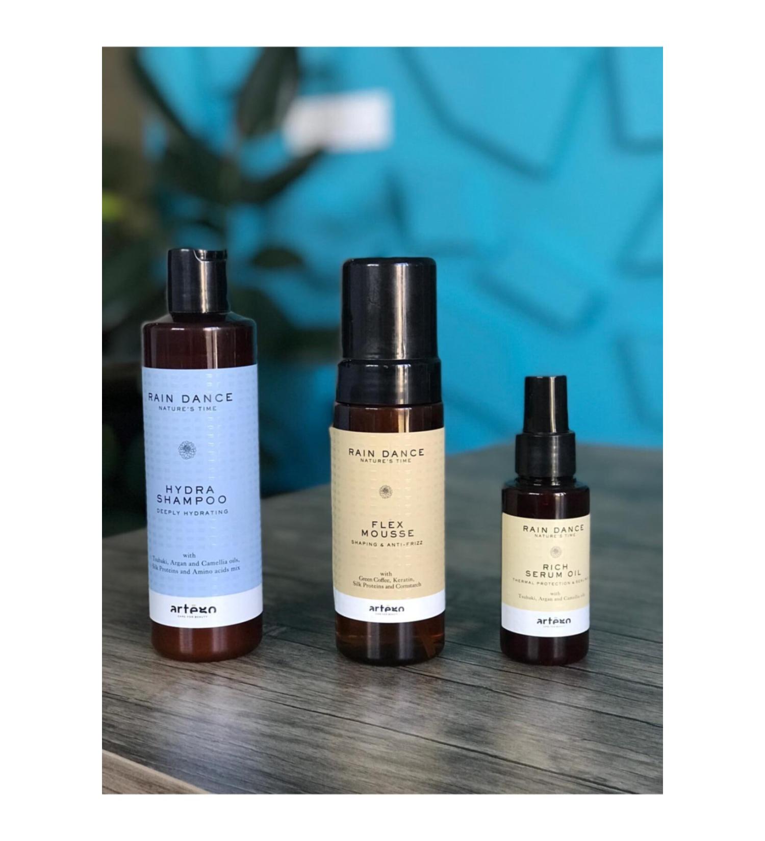 Artego Rain Dance Hydra Shampoo + Flex Mouse + Rich Serum Oil Moisture Preventing Electrolysis Care Set