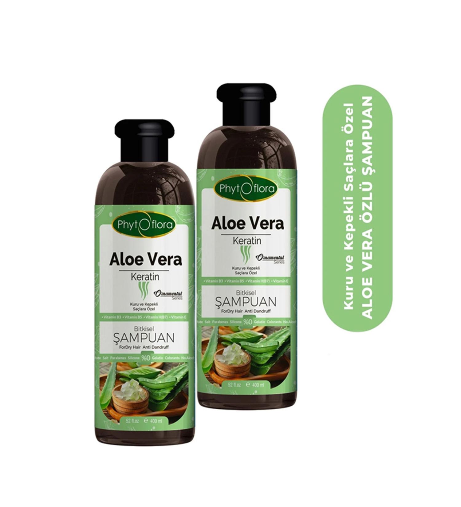 Phytoflora Salt-Free Herbal Shampoo with Aloe Vera and Keratin for Dry and Dandruff Hair 400 Ml 2 Pieces