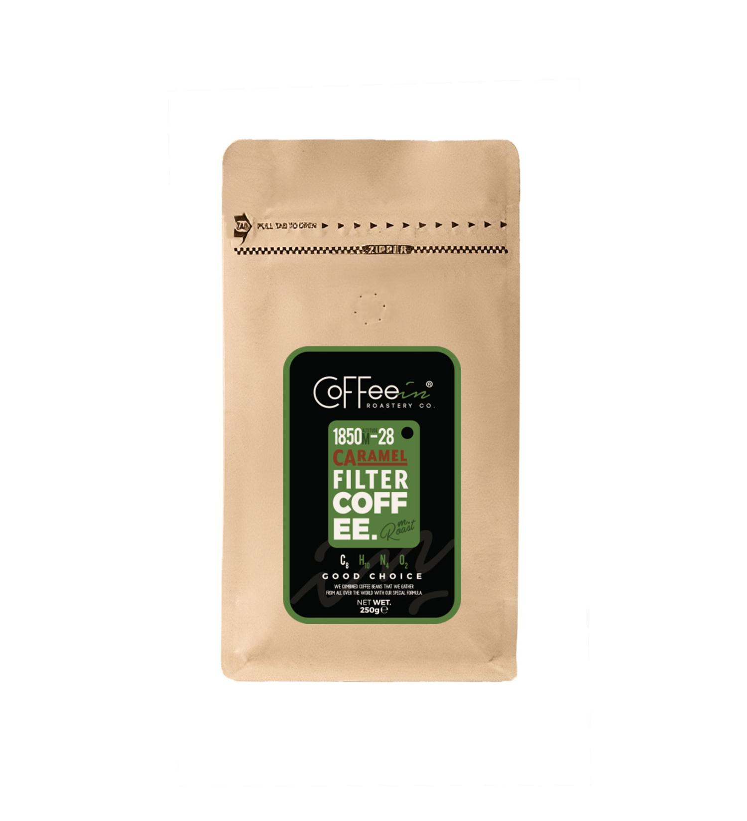 Coffeein Caramel Flavored (CARAMEL) Filter Coffee Intense Aroma Medium Roast 250 gr