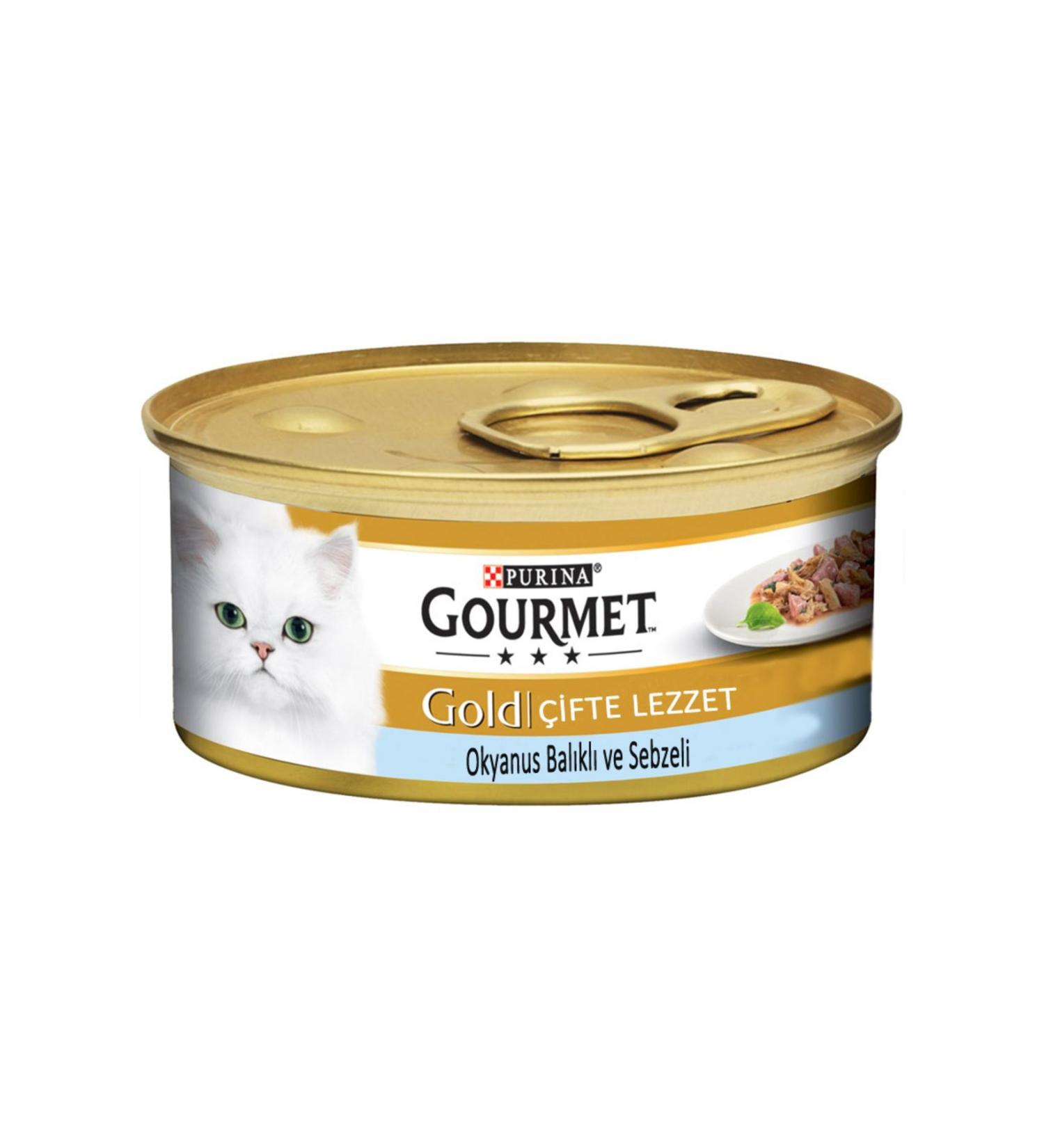 Gourmet Gold Sauce with Pieces of Meat Ocean Fish and Spinach Cat Canned Food 85 Gr X 8 Pieces