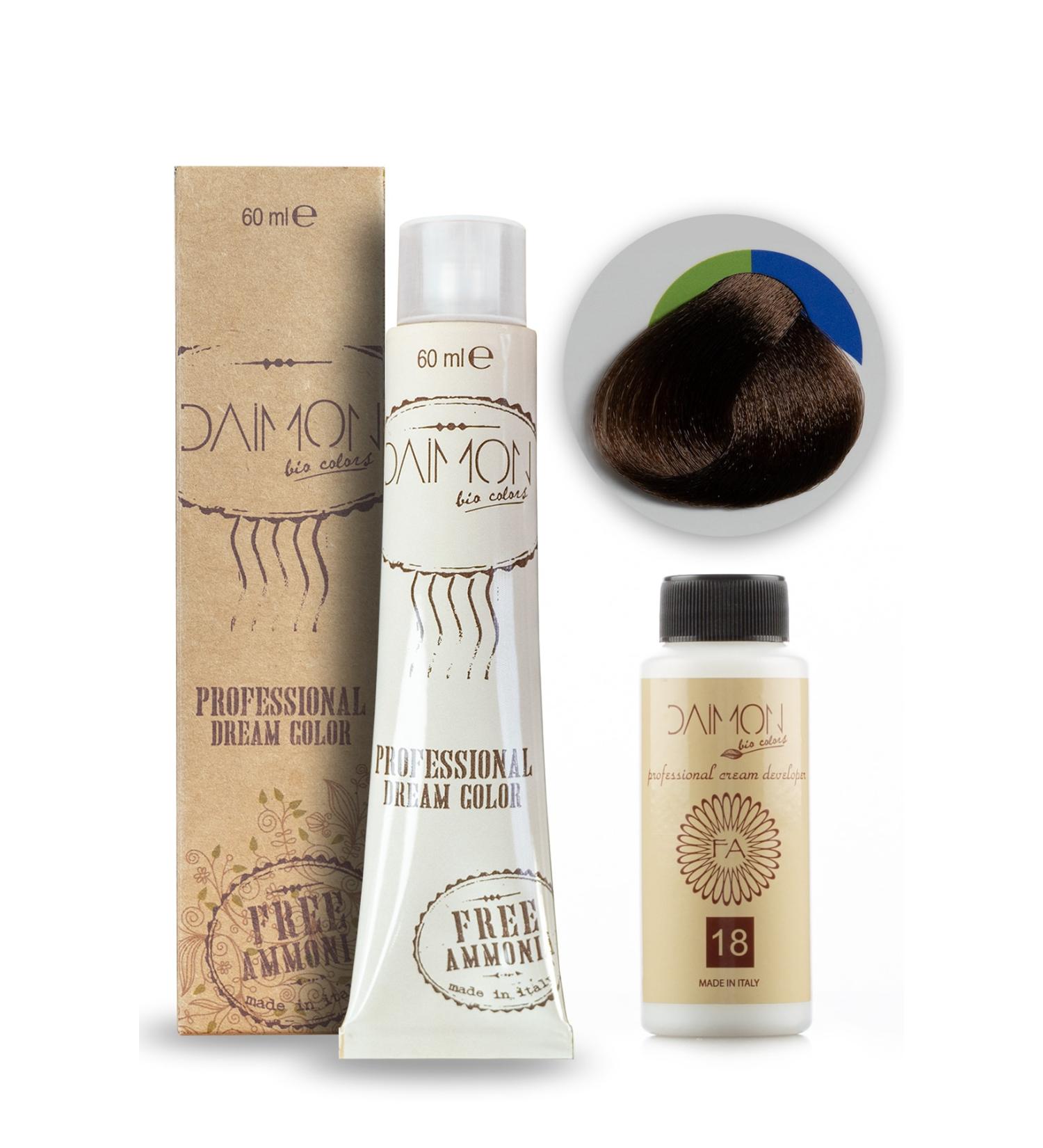 DAIMON Ammonia Free (Fa) 6/3 Dark Blonde Dore Hair Dye + 60 Ml Ammonia Free Oxidant