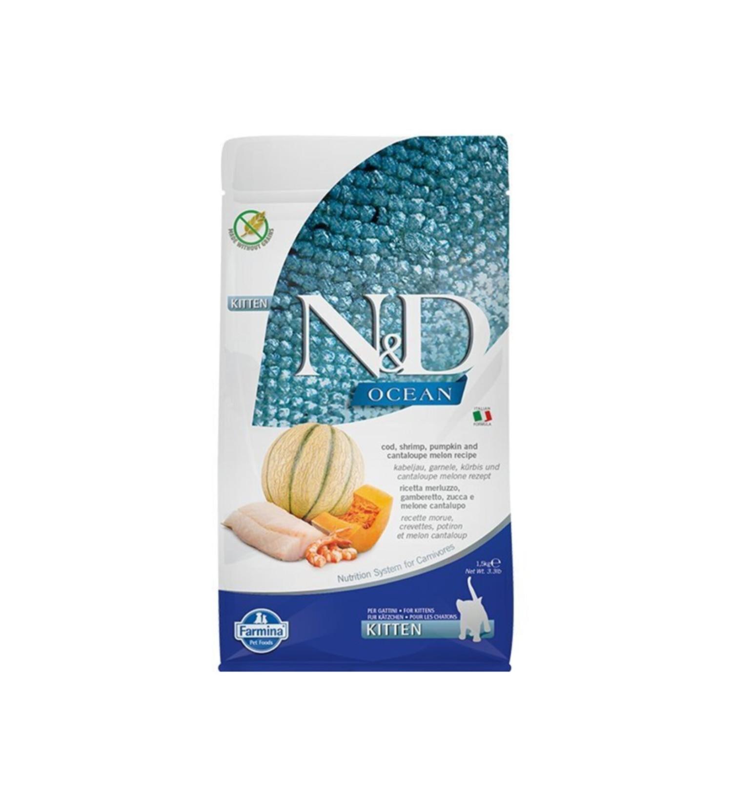 N & D Ocean Cod Fish Shrimp and Melon Kitten Food 1.5 Kg