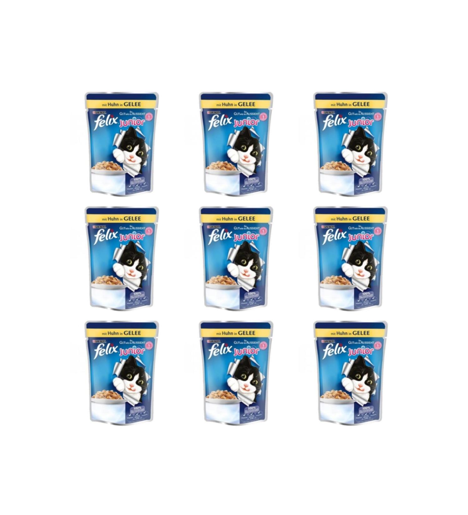 FELIX Junior Pouch Chicken Kitten Wet Cat Food 100 Gr 9 Pieces