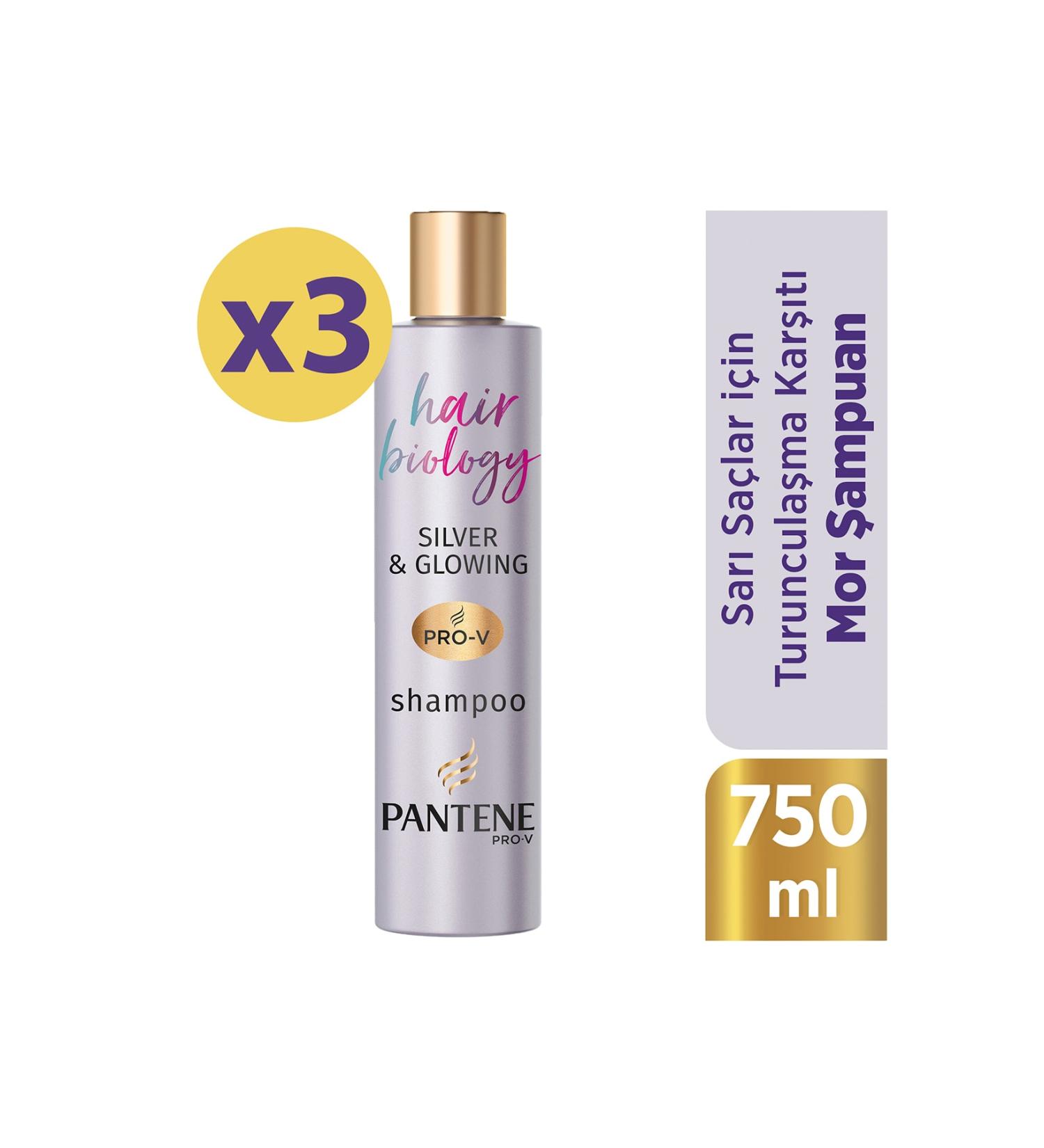 Pantene Hair Biology Anti-Orange Silver/Purple Shampoo For Blonde Hair 250ml x3 - Buy Online on GoSupps.com