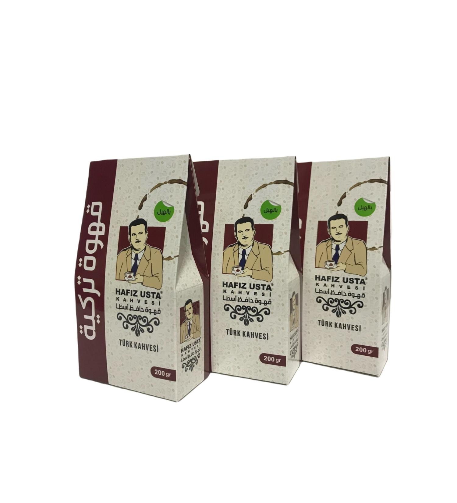 HAFIZ MASTER COFFEE Cardamom Turkish Coffee Ground Very Roasted 200gr X3