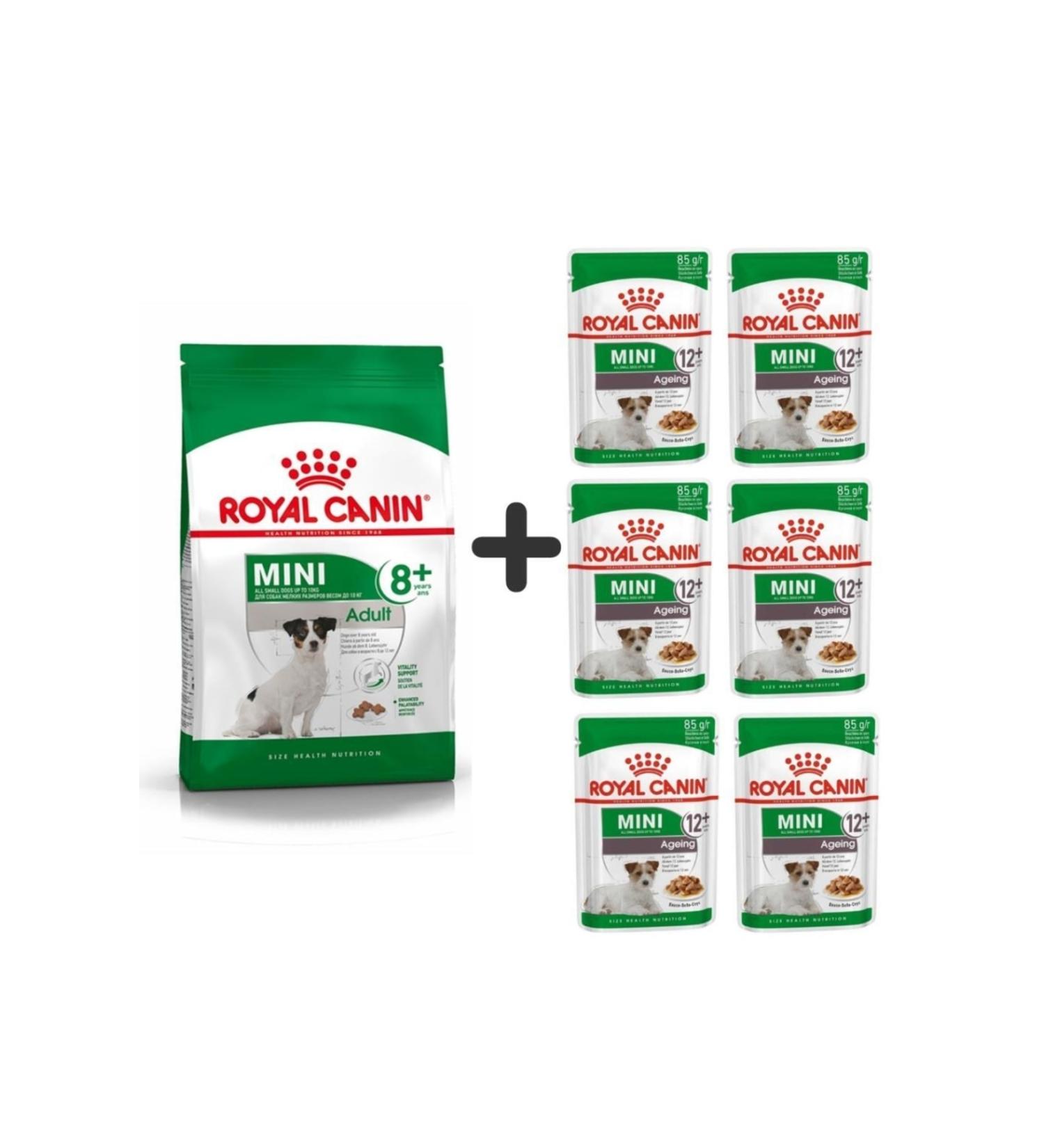 Royal Canin Mini Adult +8 Years Old Dog Food 2 kg + 6 Pieces Wet Food
