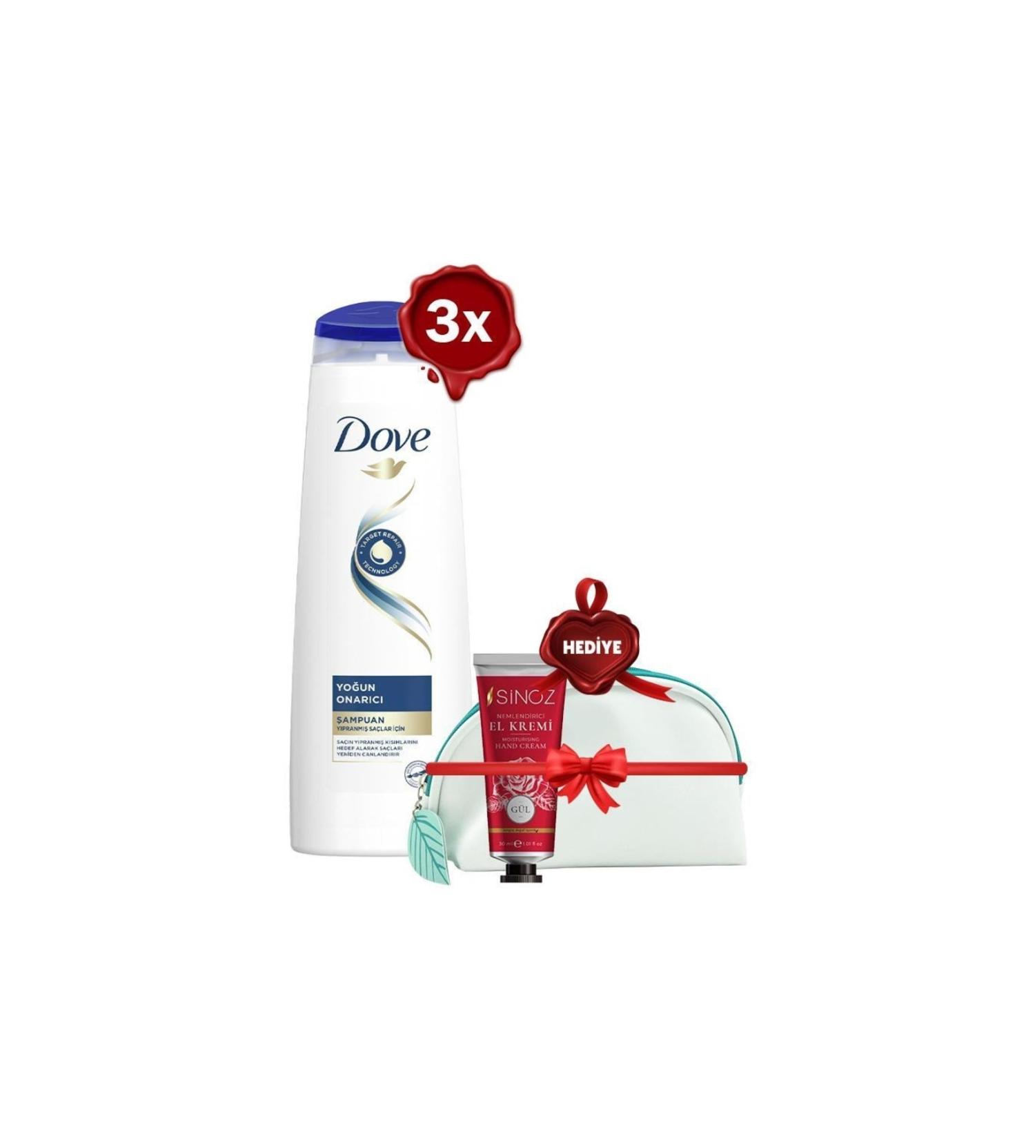 Dove Shampoo Intensive Repair 350 Ml X 3 Hand Cream Rose and Gift Bag