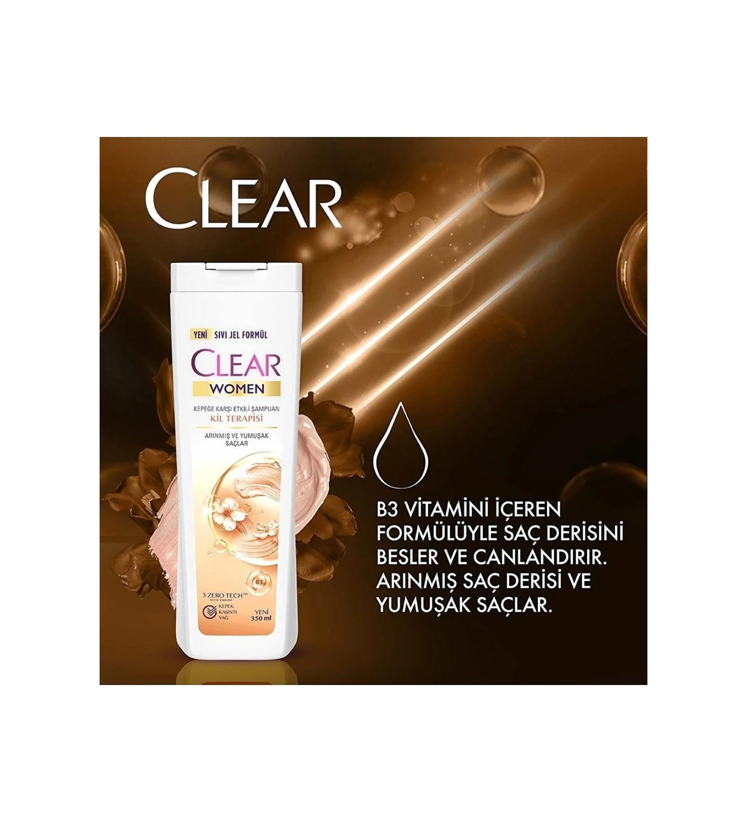 Clear Women Anti-Dandruff Shampoo Clay Therapy Purified and Soft Hair 350 ml Dm - Buy Online on GoSupps.com