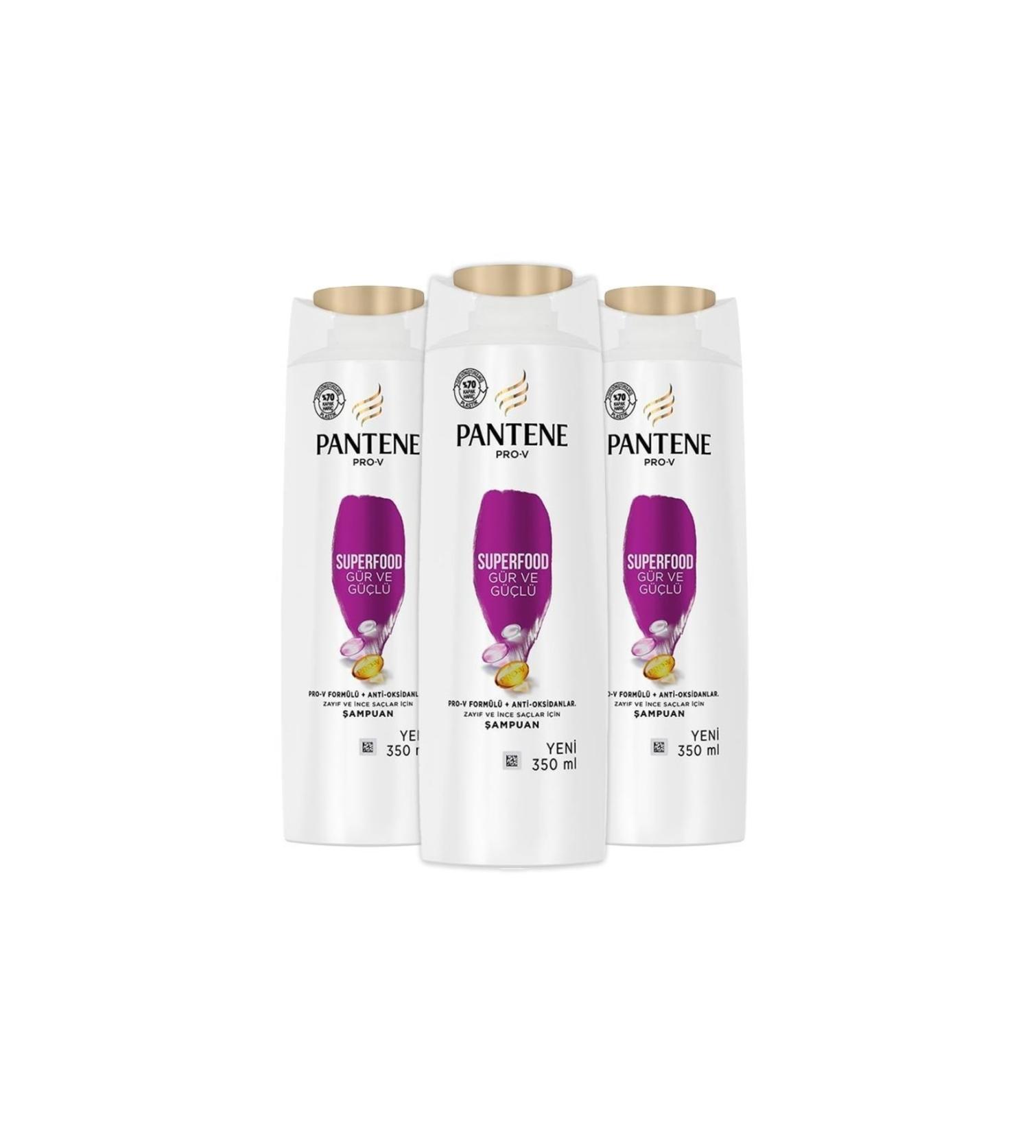 Pantene Shampoo Pro-v Superfood Lush and Shine 350 ml x 3