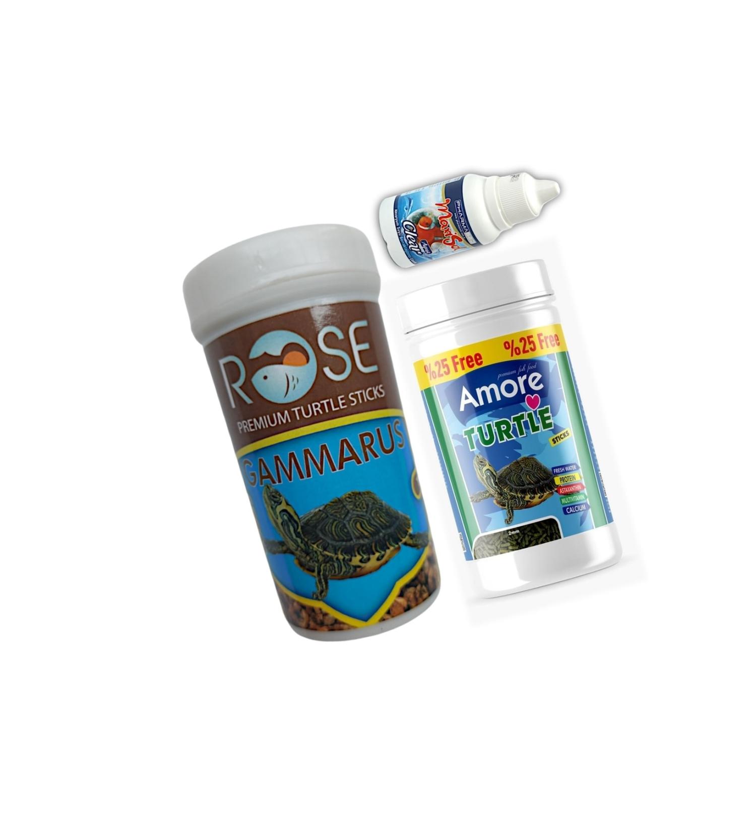 AMORE Rose Gammarus 250 Ml Turtle Sticks 125 Ml Reptile Turtle Food and Clear Clarifier