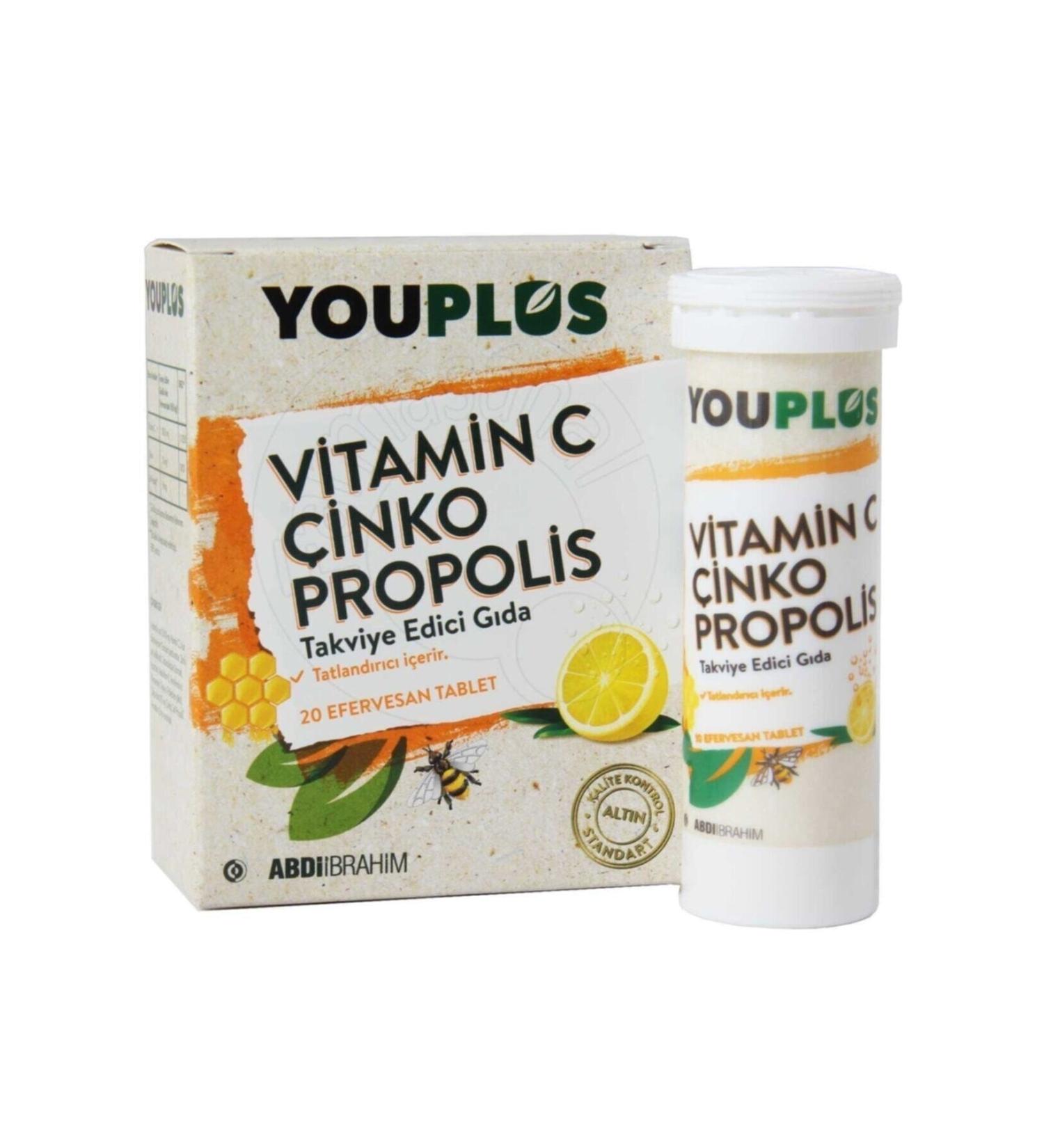 Youplus Vitamin C Zinc Propolis 20 Effervescent Tablets