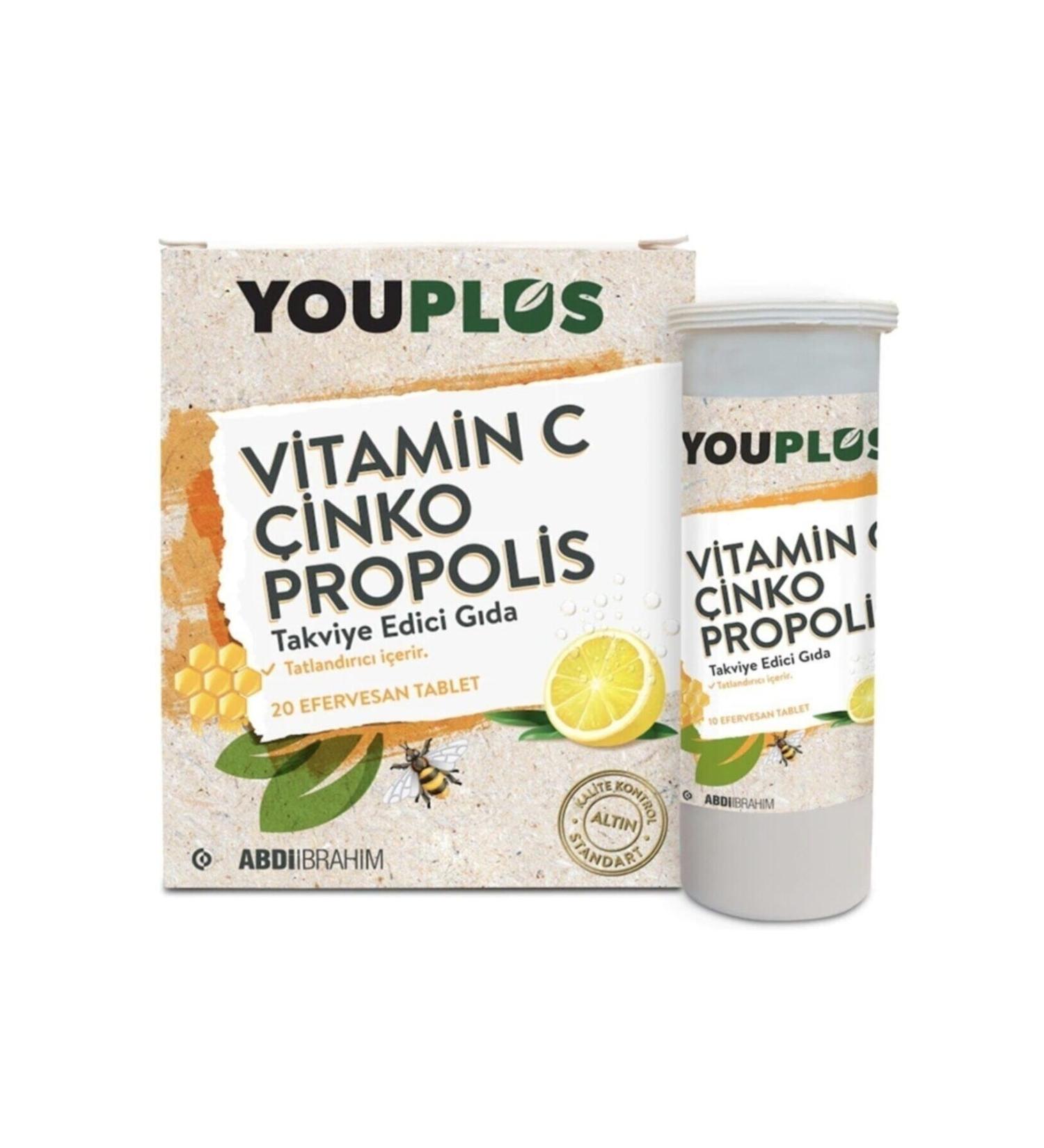 Youplus Vitamin C Zinc Propolis 20 Effervescent Tablets