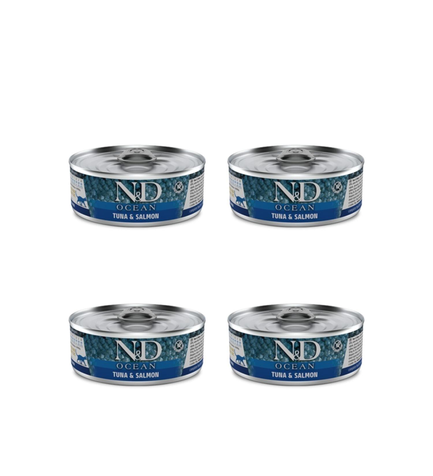 N & D Ocean Tuna and Salmon Cat Canned Food 80 Gr 4pcs