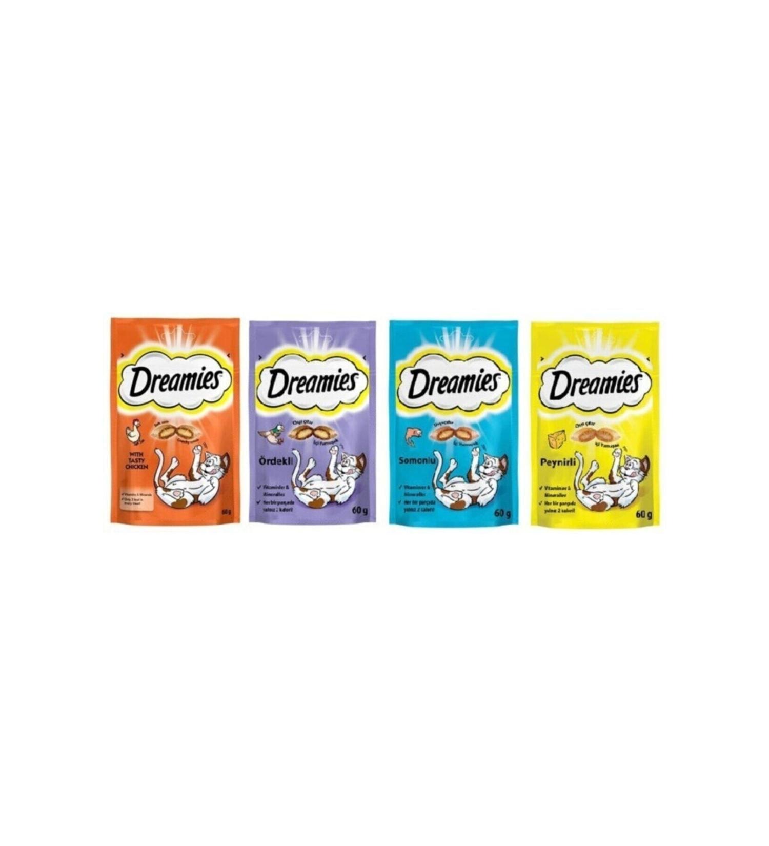 Dreamies Cheese-Salmon-Duck-Chicken Cat Award 60 Gr * 4 Pieces