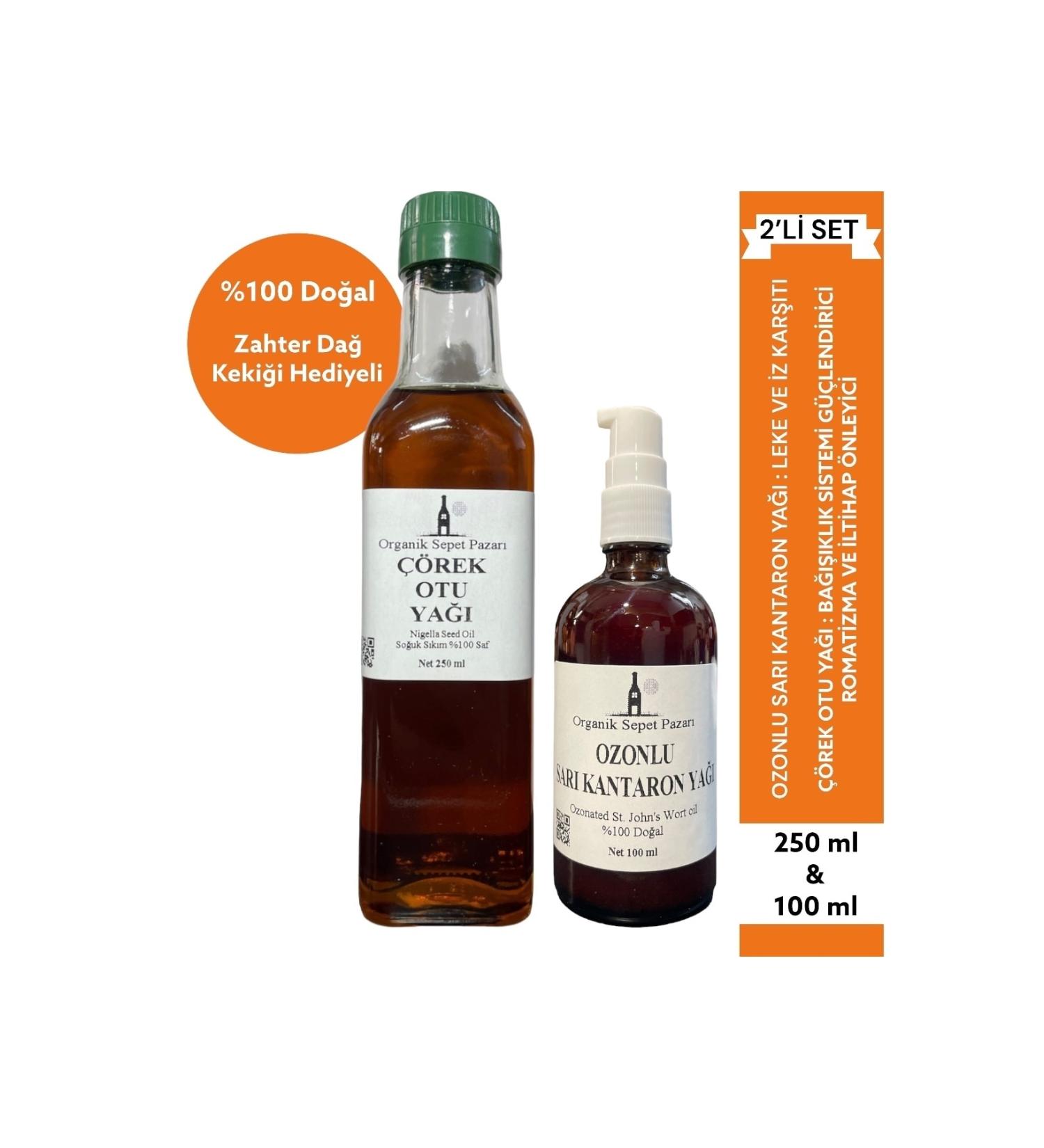 Organic Basket Market Black Cumin Oil Cold Pressed 250 Ml and Ozonated St. John's Wort Oil 100 Ml Set of 2