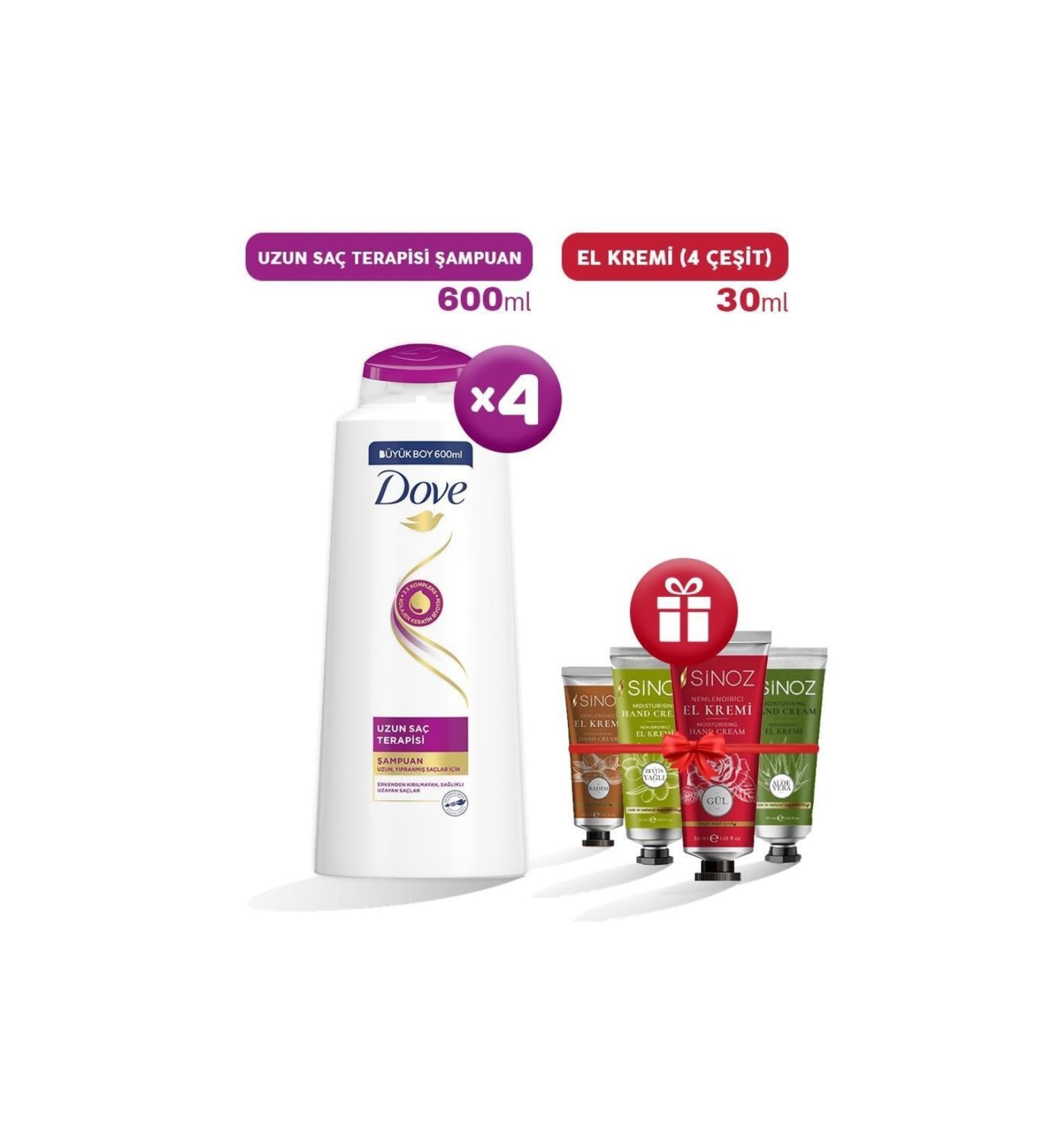 Dove Shampoo Long Hair Therapy 600 Ml X 4 And 4 Types of Hand Cream As Gift