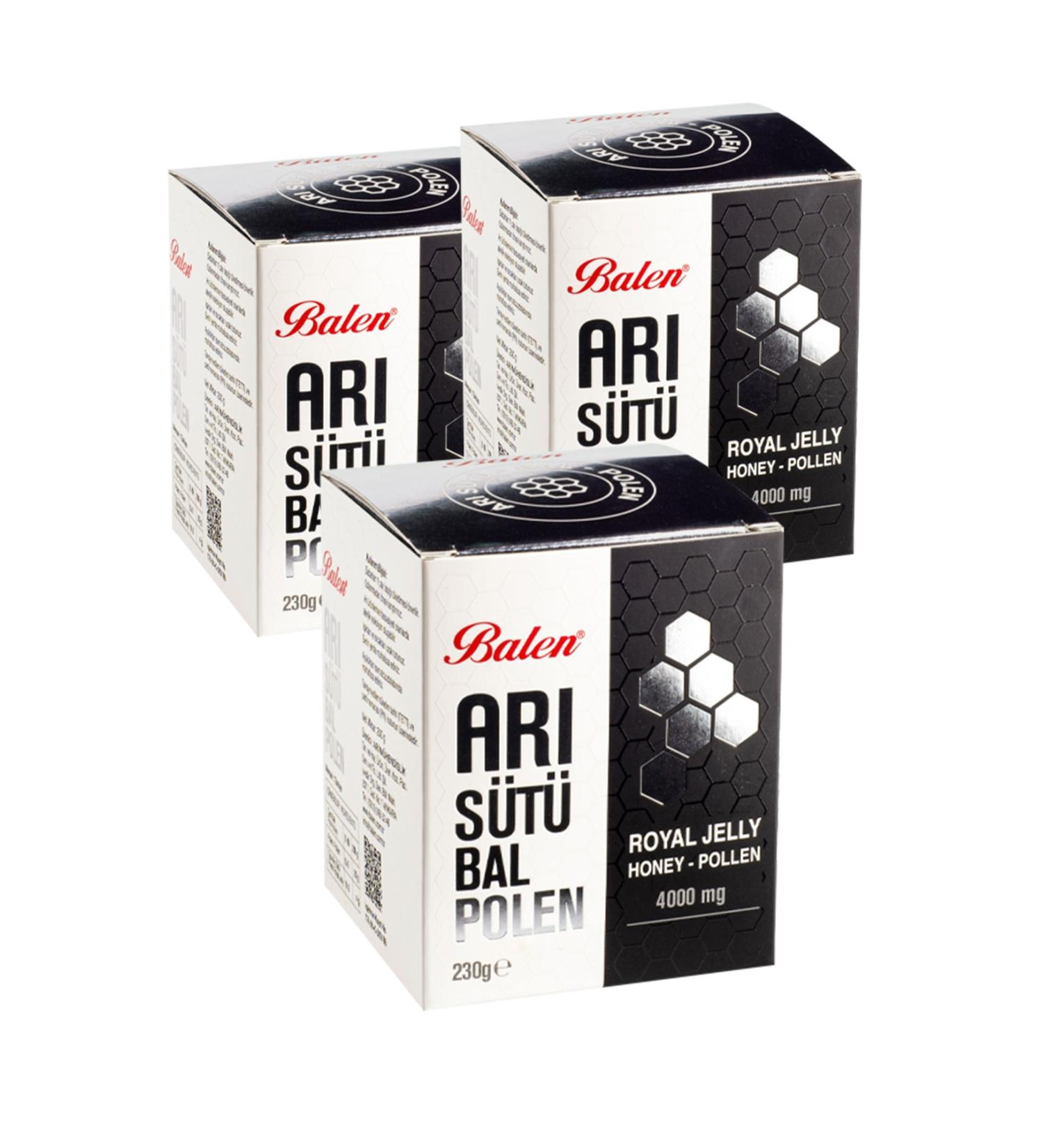Balen 3 Boxes Royal Jelly Honey Pollen 4000 Mg 230 Gr