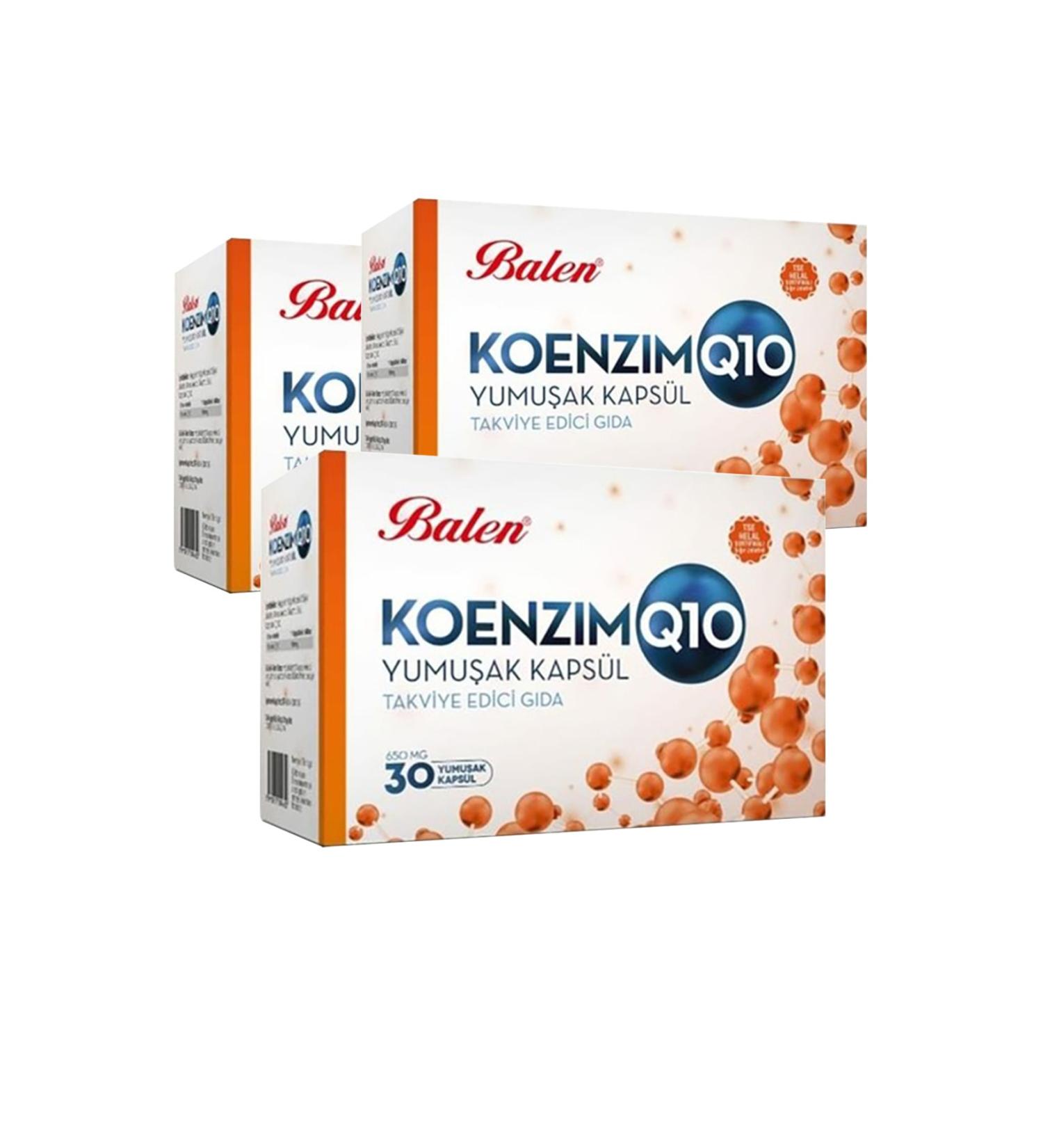 Balen 3 Boxes Coenzyme Q10 Softgels 650mg x30 Softgels Coenzyme Q10