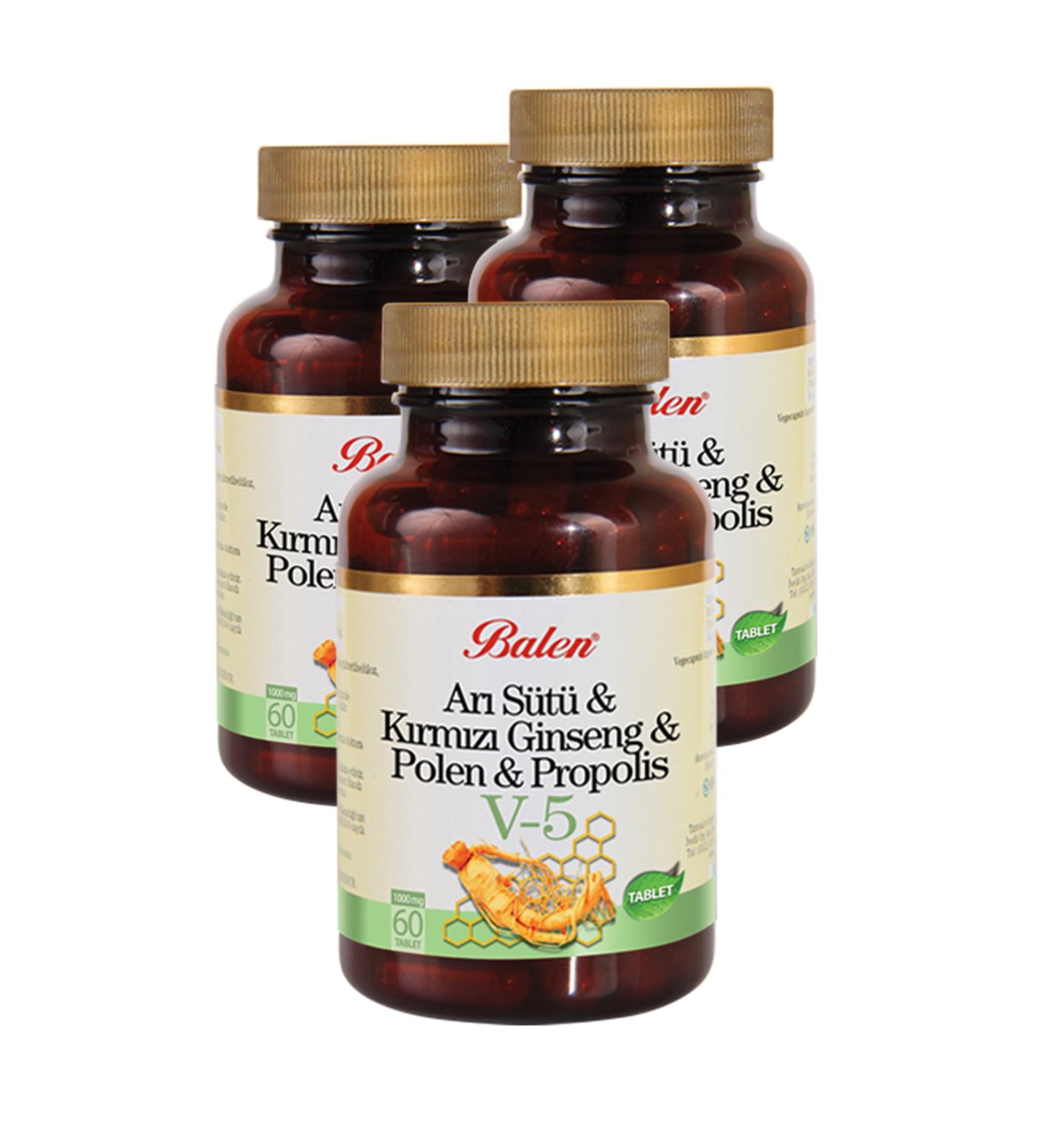Balen 3 Boxes Royal Jelly Red Ginseng Pollen Propolis Tablet V5 1015mgx60 Tablets Vita 5 - Buy Online on GoSupps.com