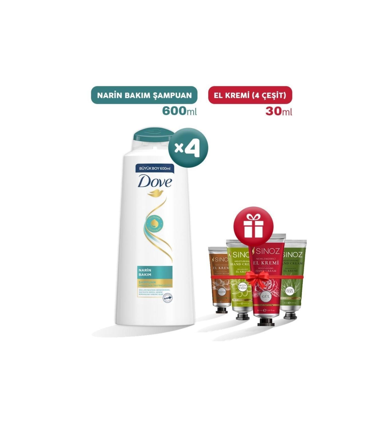 Dove Shampoo Delicate Care 600 Ml X 4 and 4 Types of Hand Cream Gift