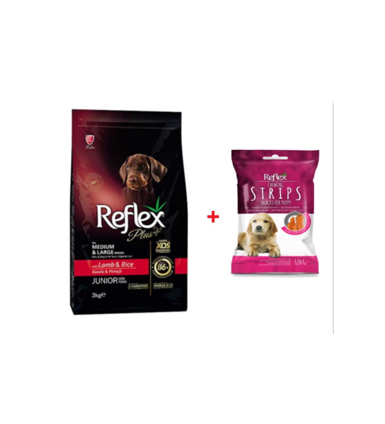 Reflex Junior Lamb Meat Medium and Large Breed Puppy Food 3 kg + Reflex Puppy Reward Food 120 gr