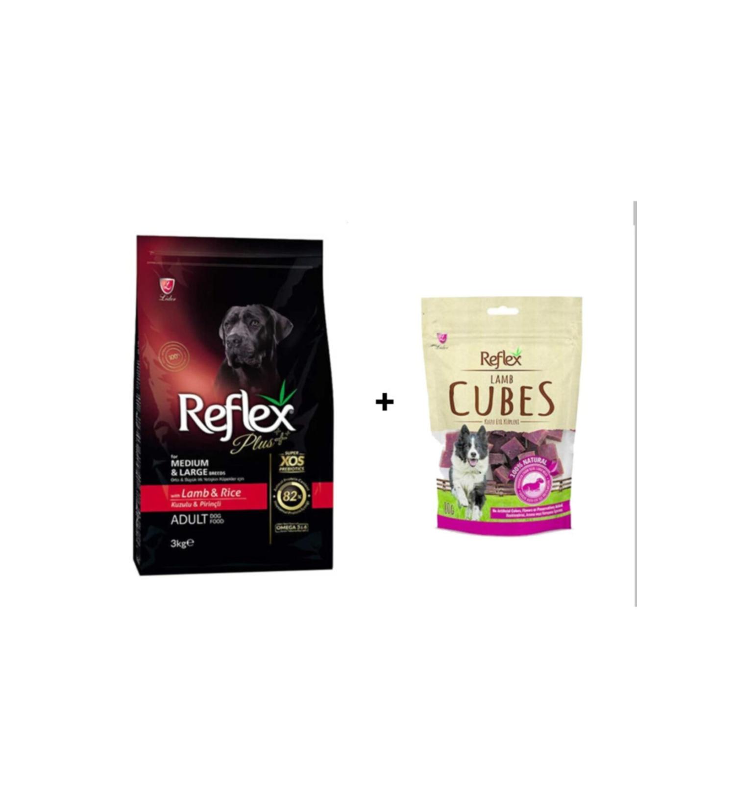Reflex Adult Lamb Meat Medium and Large Breed Adult Dog Food 3 kg + Reflex Lamb Dog Reward Food 80 gr